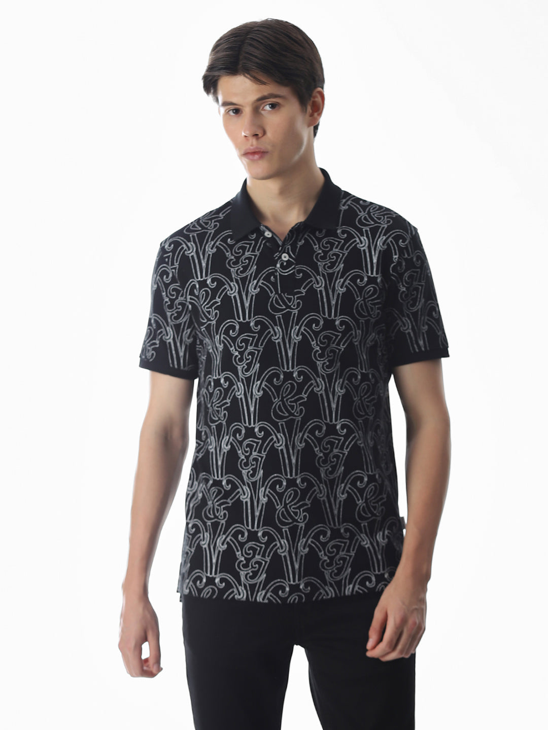 Printed Cotton Polo - Black
