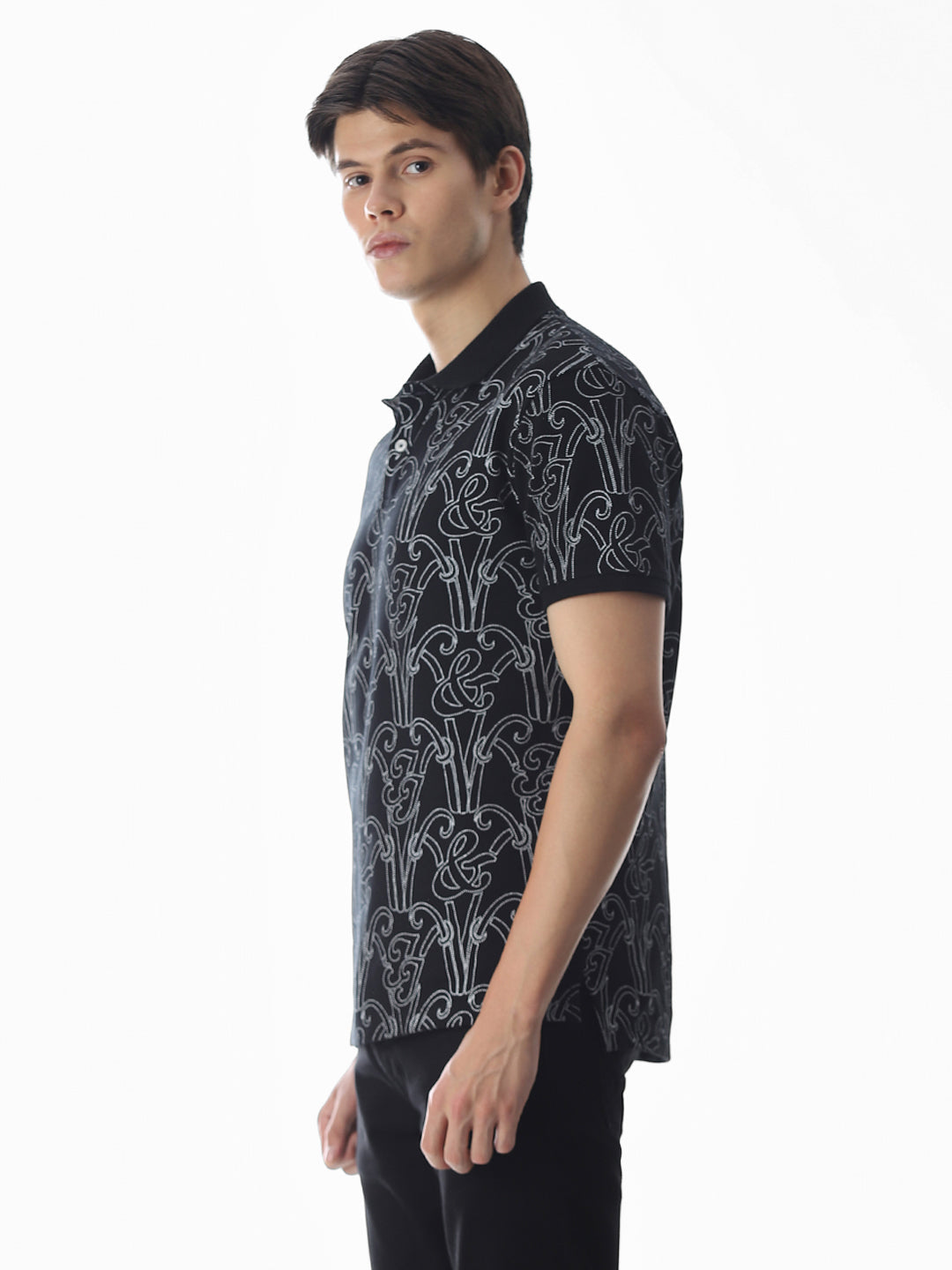 Printed Cotton Polo - Black