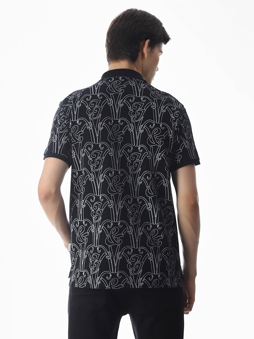 Printed Cotton Polo - Black