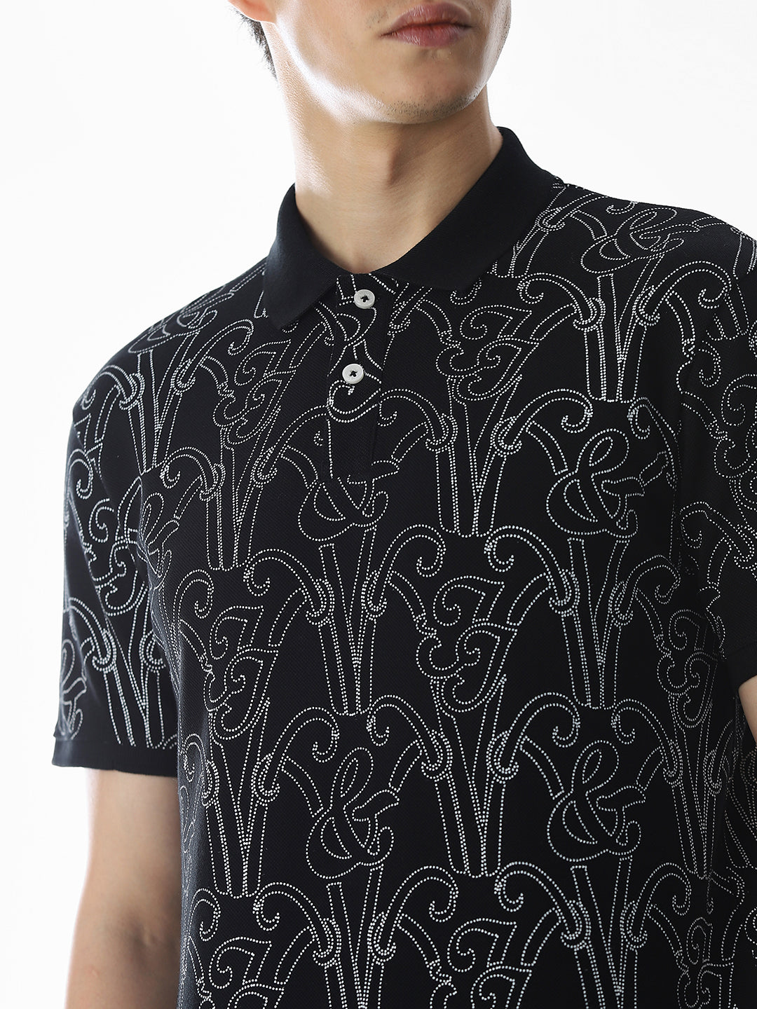 Printed Cotton Polo - Black