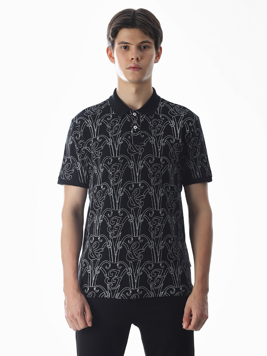 Printed Cotton Polo - Black