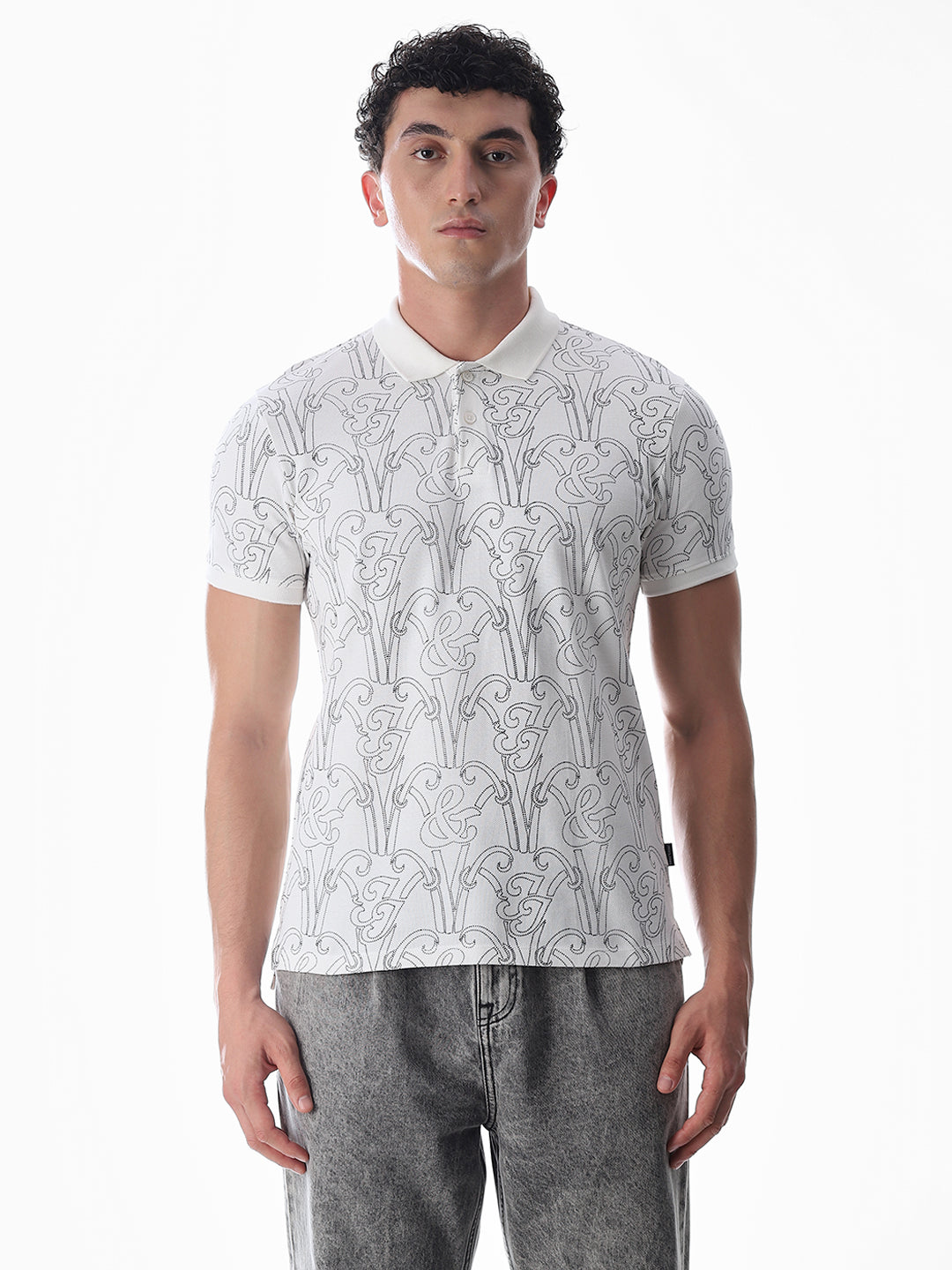 Printed Cotton Polo - White
