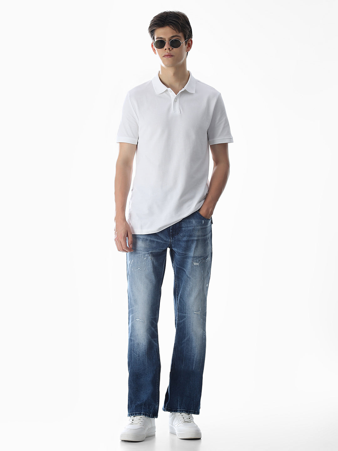 Mildly Distressed Cliff Bootcut Jeans