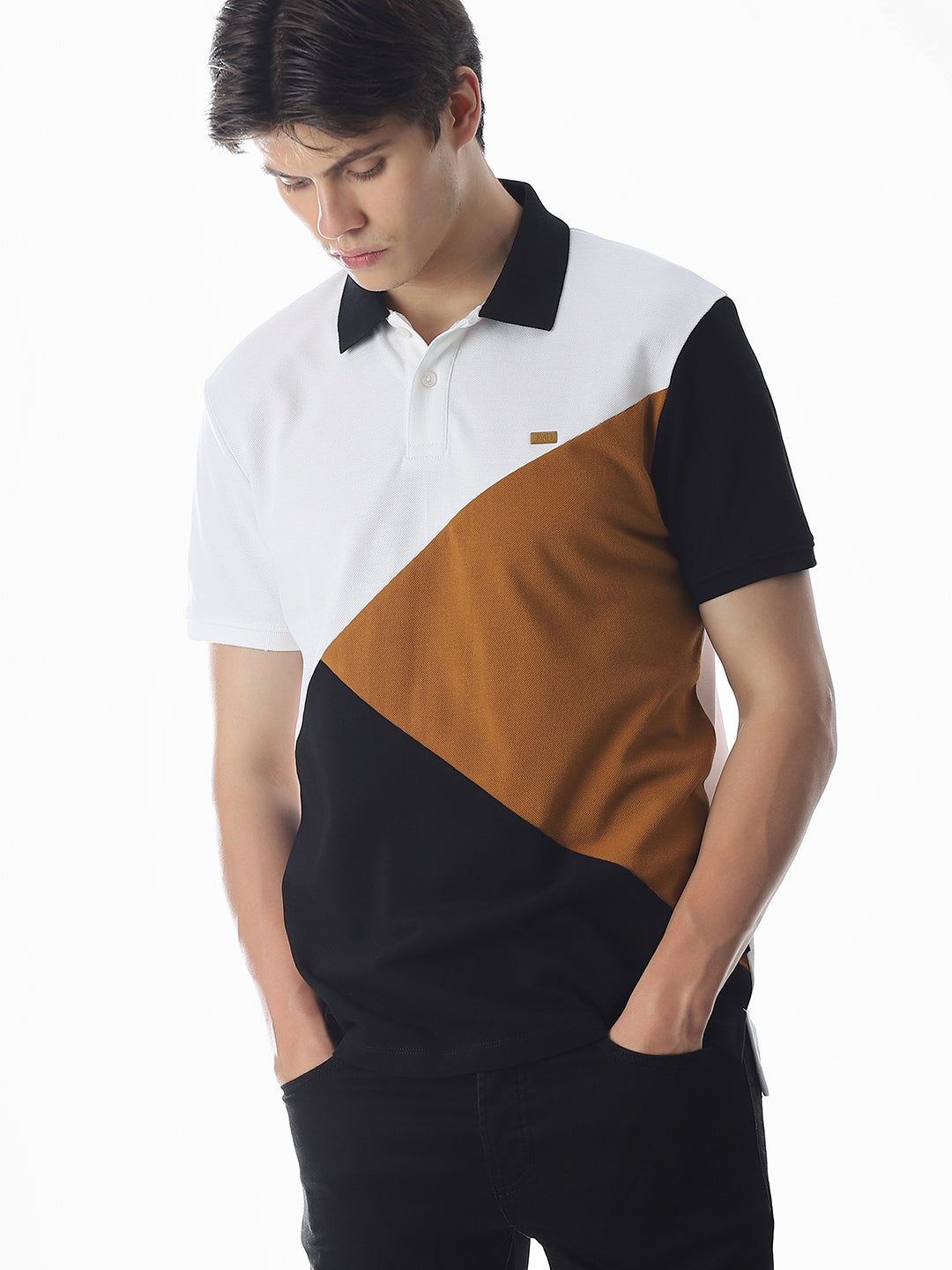 Cut & Sew Colourblocked Polo - L