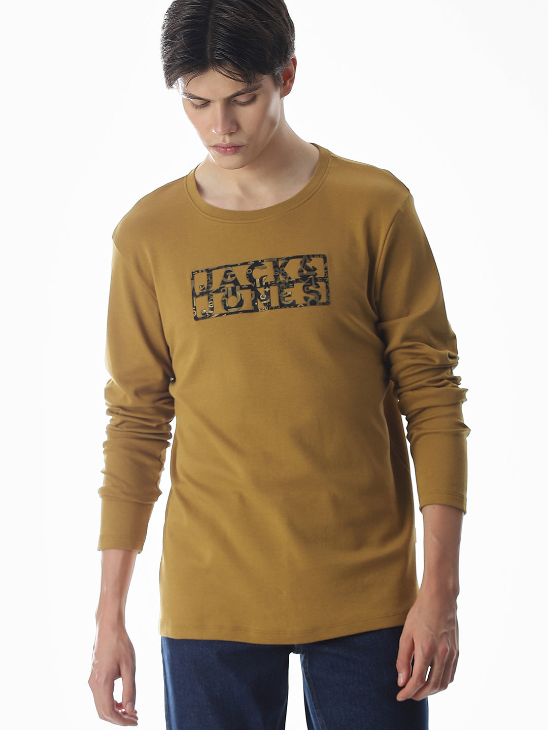 Logo Print Full Sleeves T-shirt - Brown - S