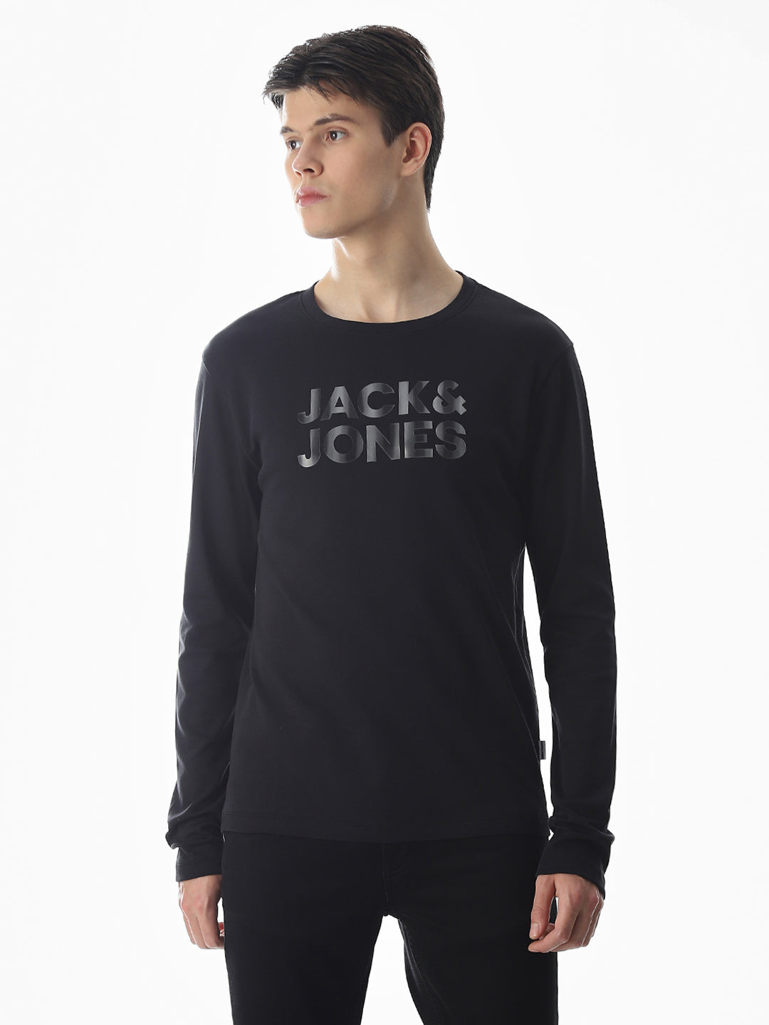 Logo Print Full Sleeves T-shirt - Black