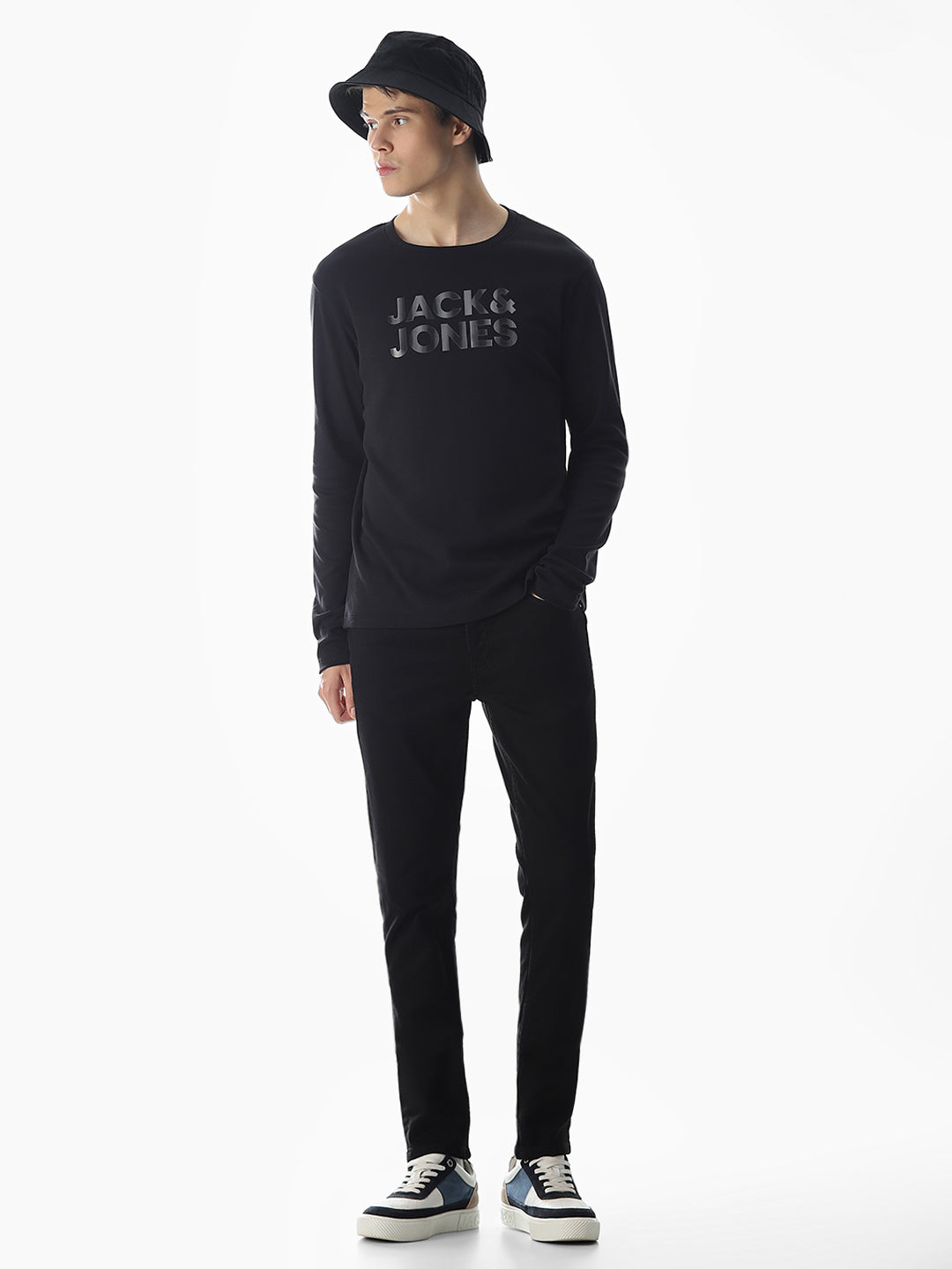 Logo Print Full Sleeves T-shirt - Black