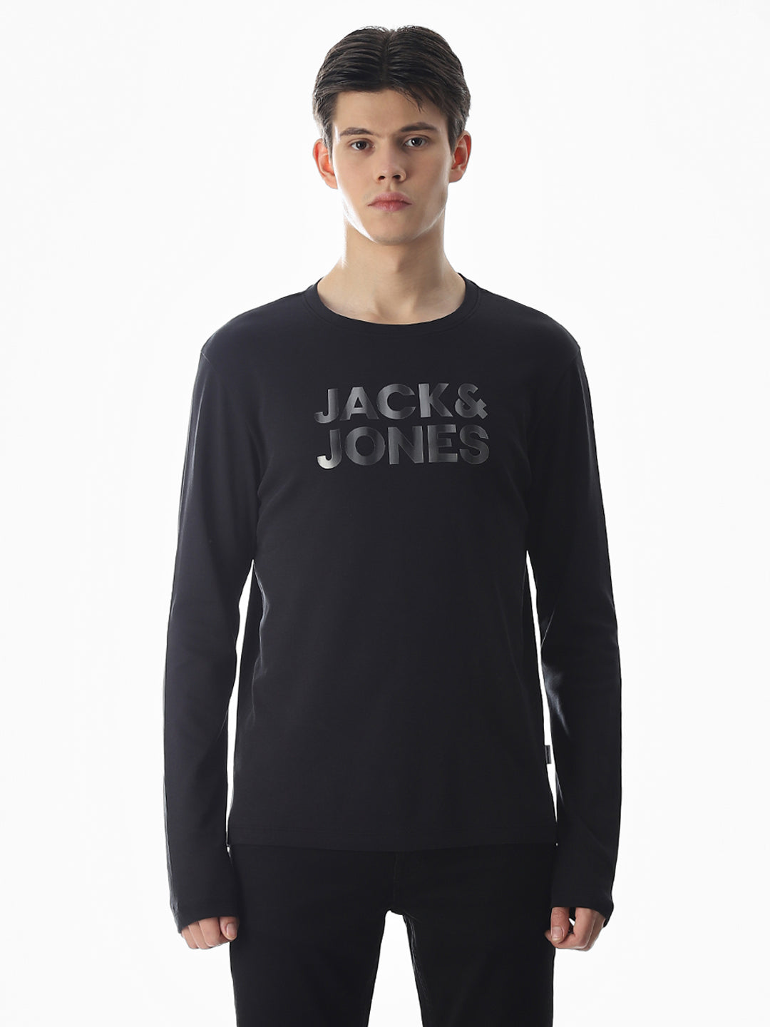 Logo Print Full Sleeves T-shirt - Black