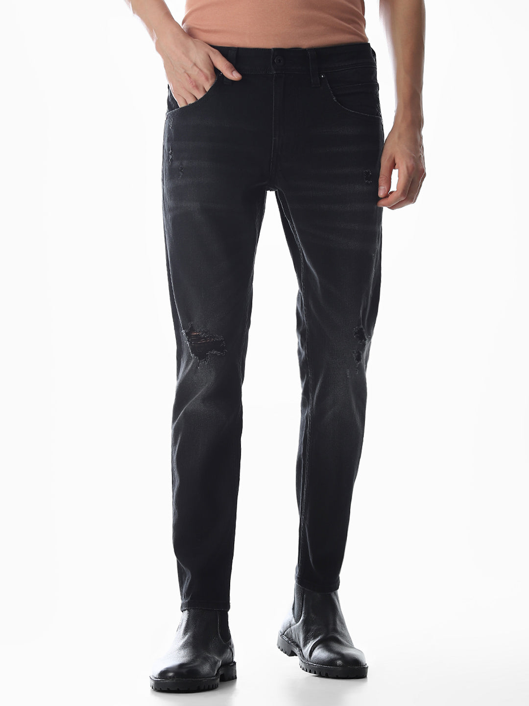 Distressed Cropped Brak Slim Jeans