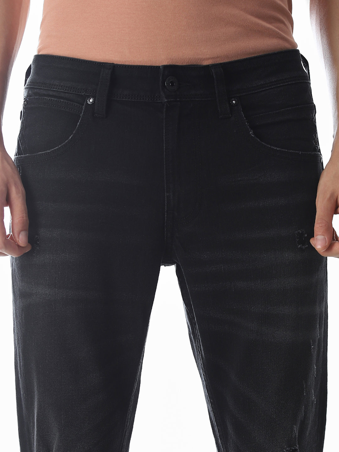 Distressed Cropped Brak Slim Jeans