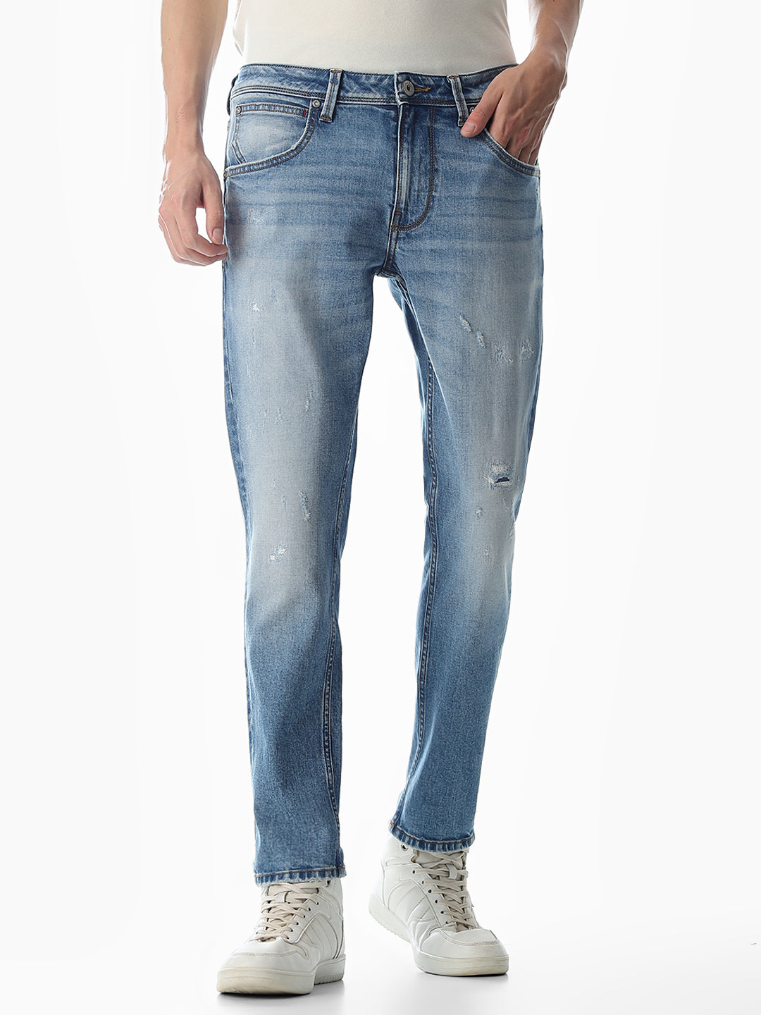 Mildly Distressed Cropped Brak Slim Jeans - 28/27