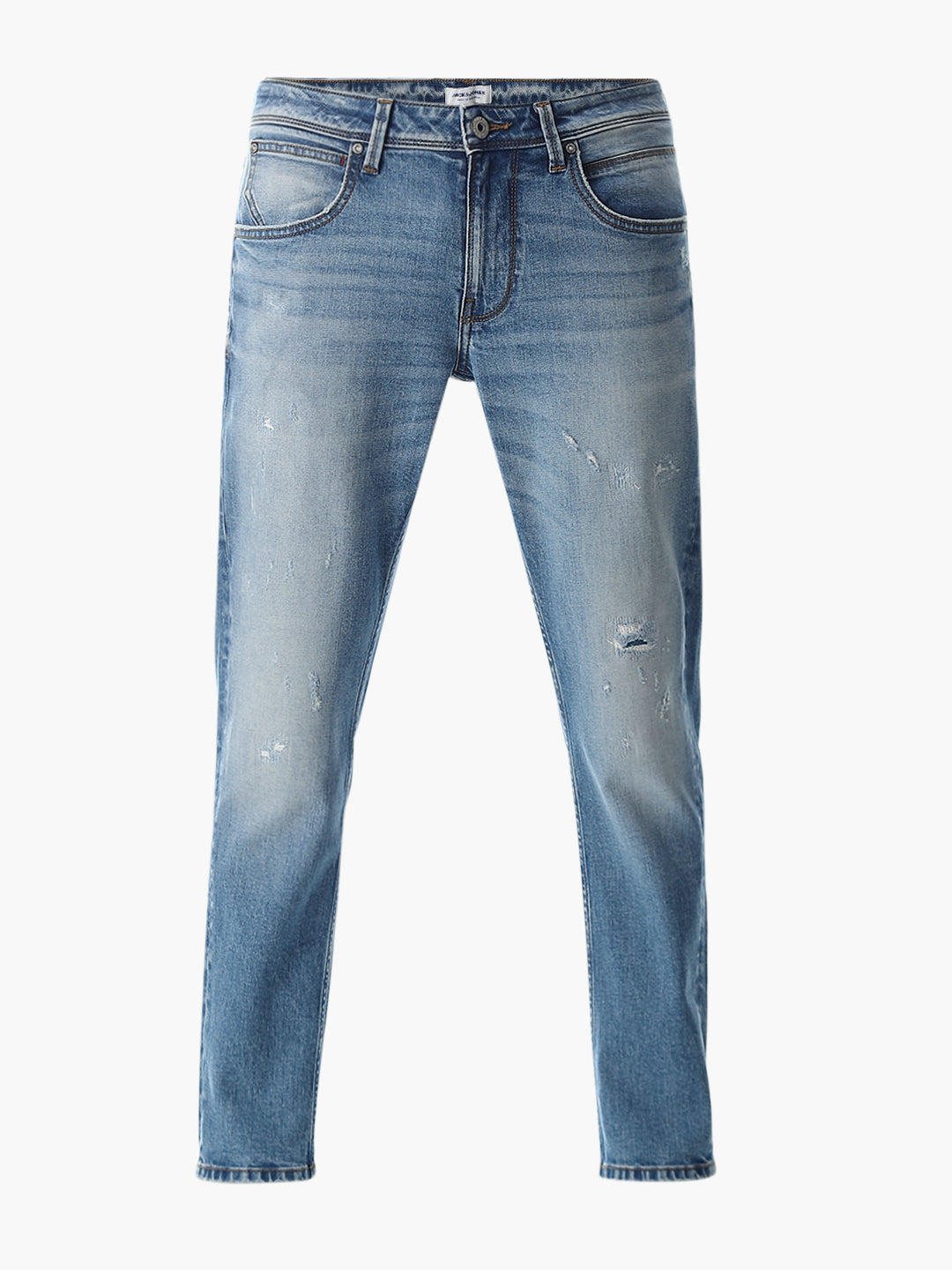 Mildly Distressed Cropped Brak Slim Jeans