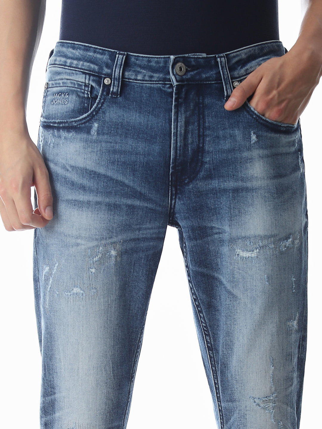 Mildly Distressed Cropped Brak Slim Jeans