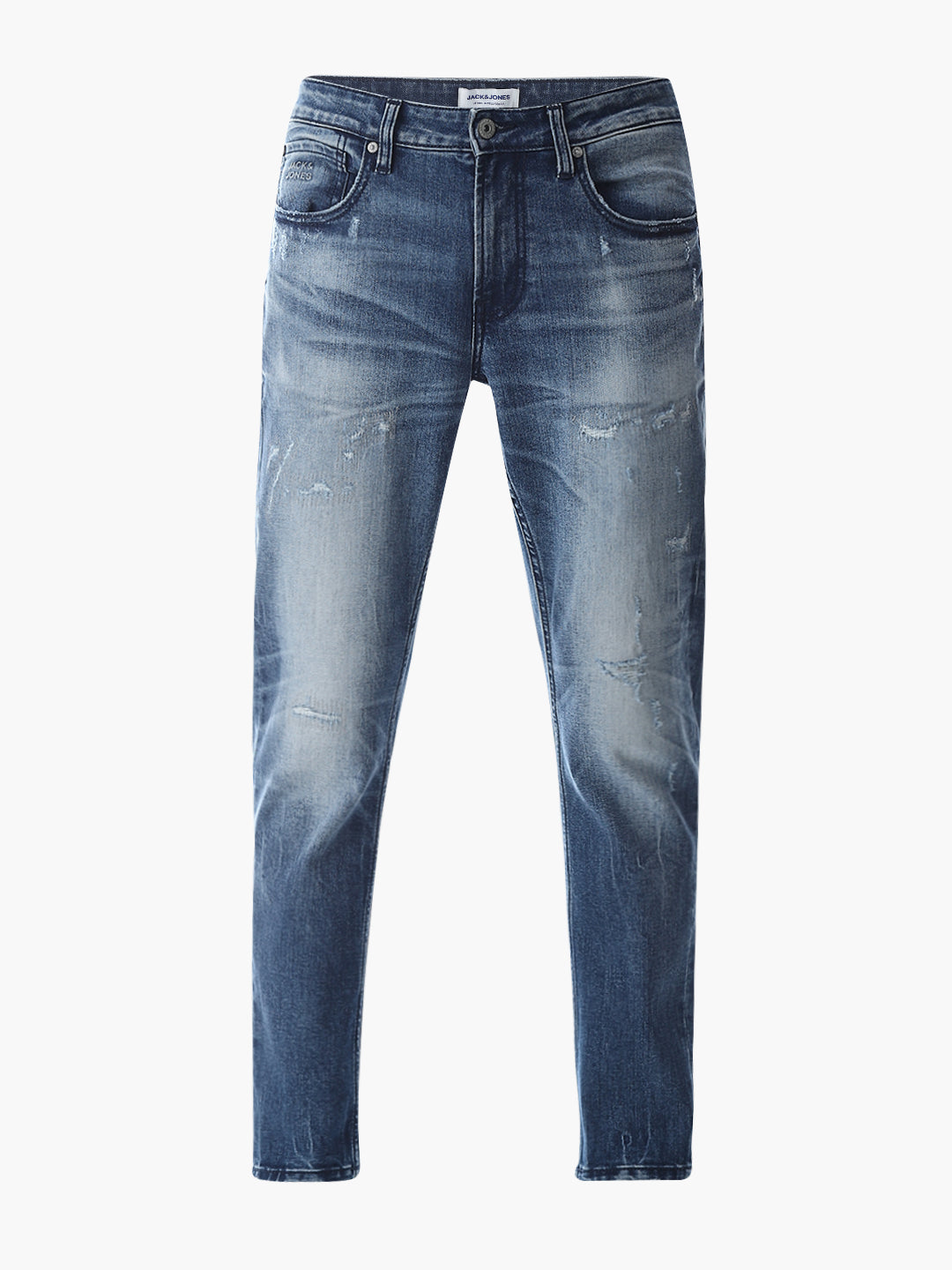 Mildly Distressed Cropped Brak Slim Jeans