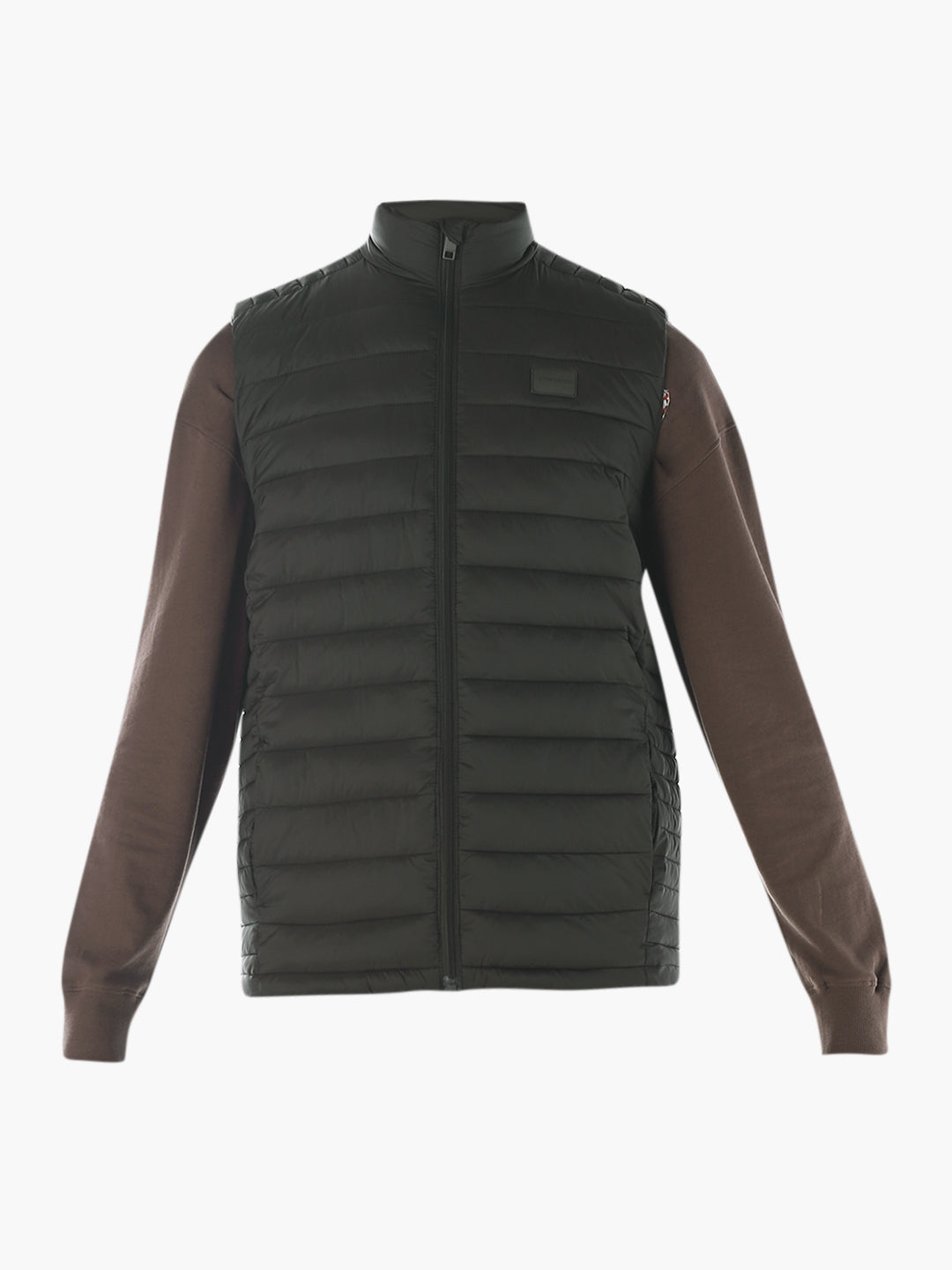 Sleeveless High Neck Puffer Vest - Green