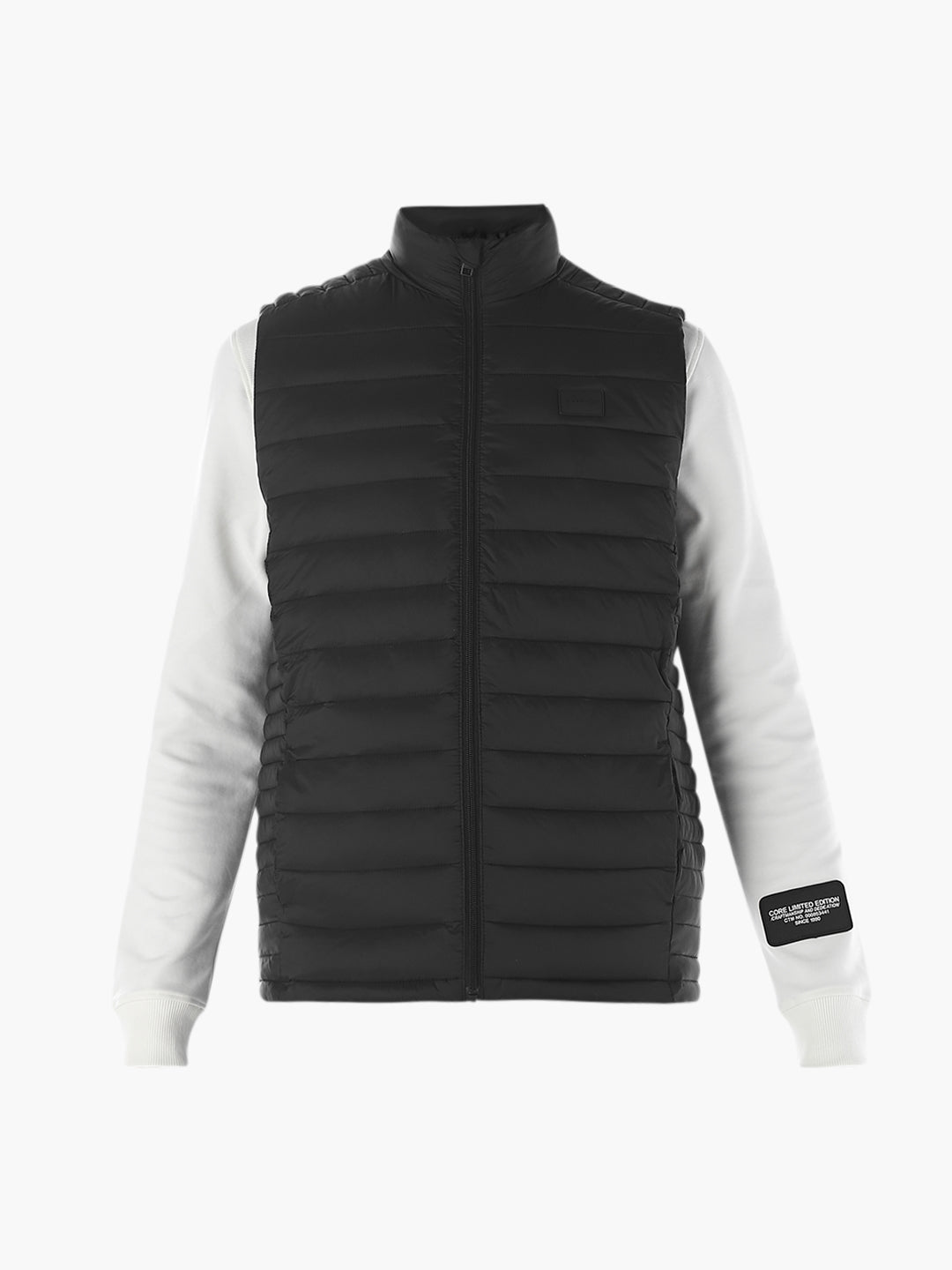 Sleeveless High Neck Puffer Vest - Black