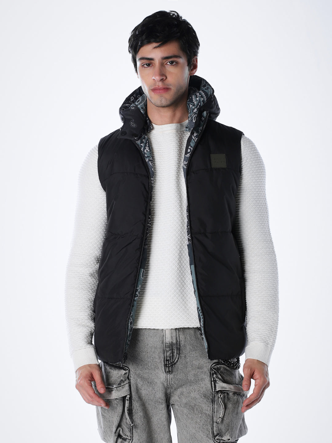 Green Printed Reversible Vest Jacket