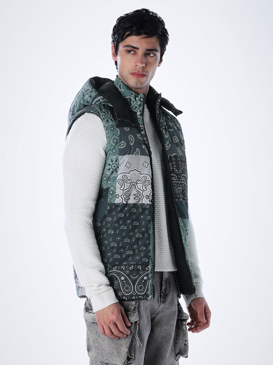 Green Printed Reversible Vest Jacket
