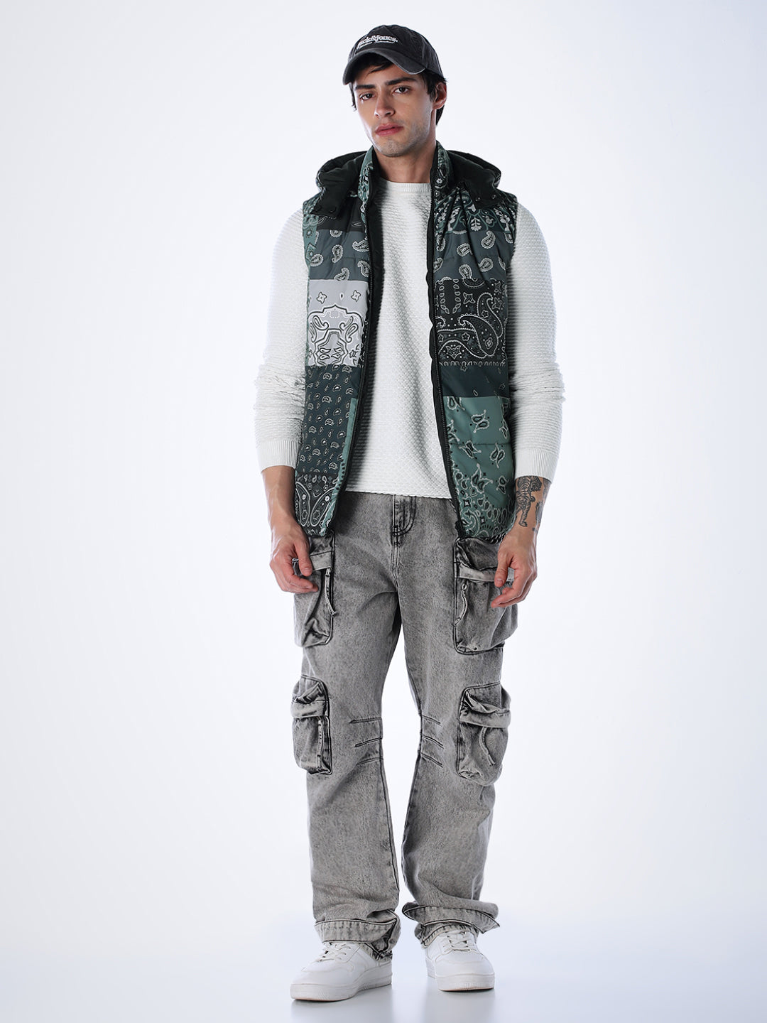 Green Printed Reversible Vest Jacket