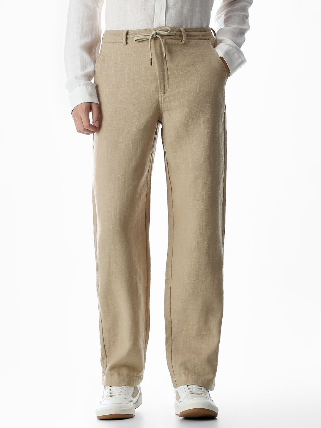 Cotton Loose Fit Chino Pants - Beige - S