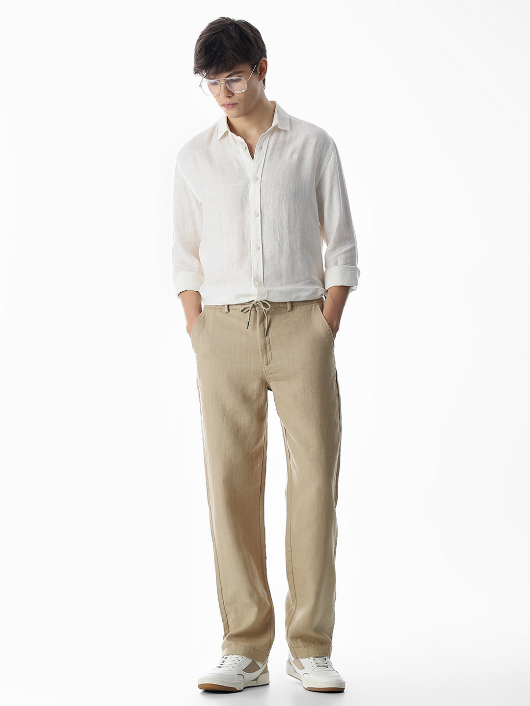 Cotton Loose Fit Chino Pants - Beige