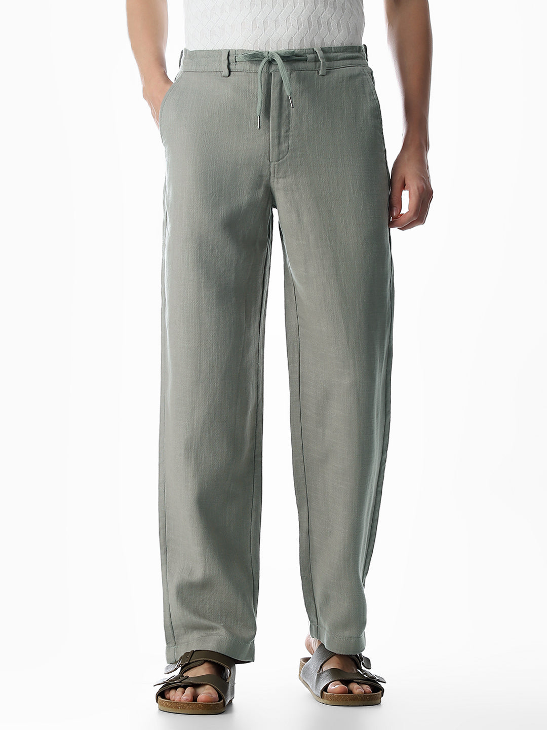 Cotton Loose Fit Chino Pants - Green - S