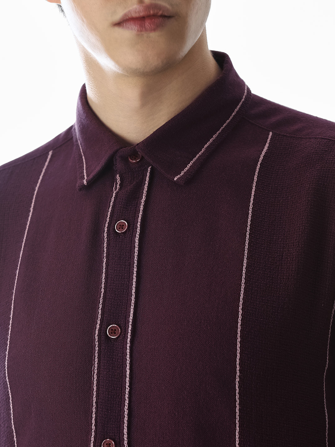 Striped Cotton Full Sleeves Shirt - Purple
