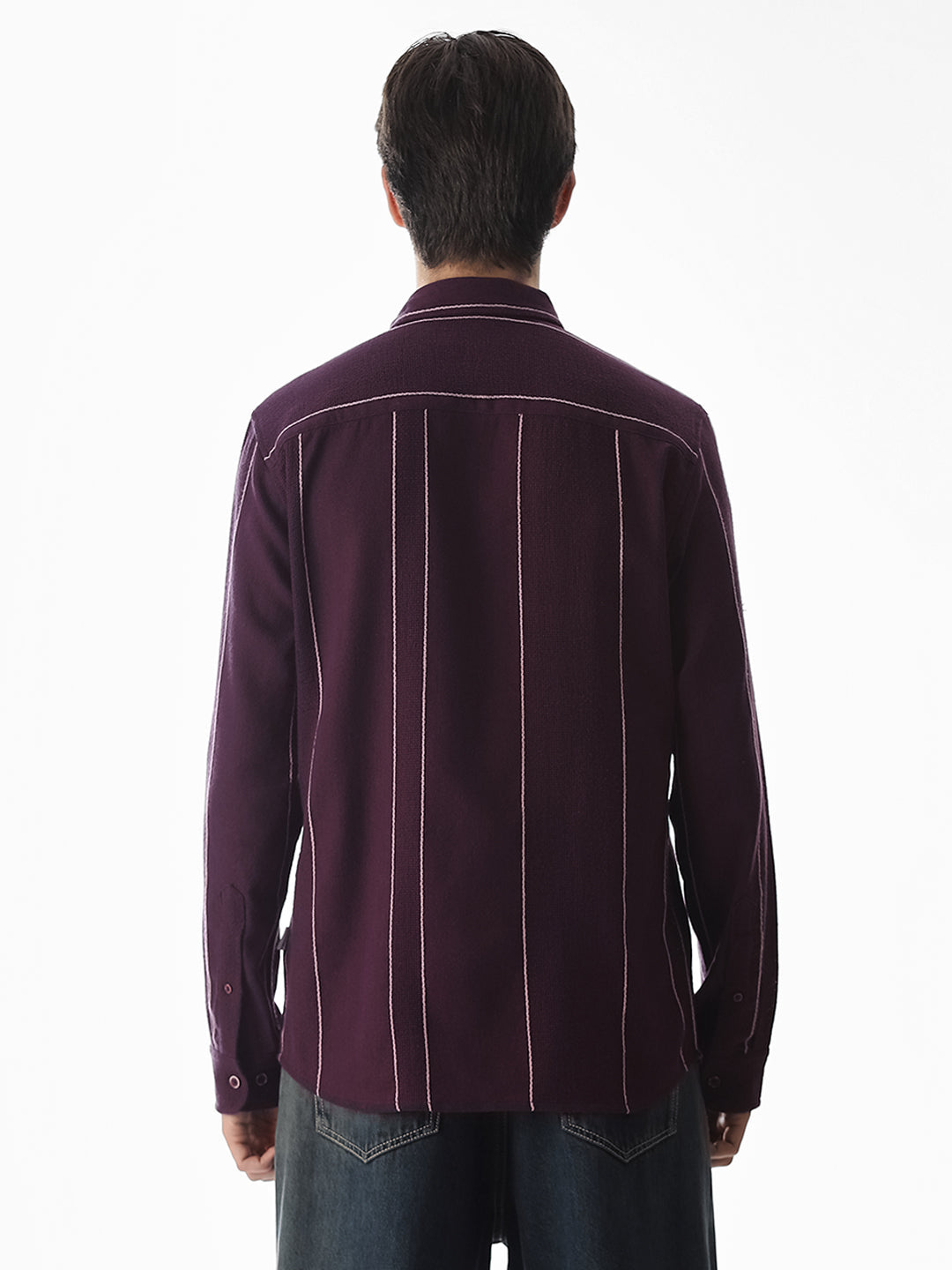 Striped Cotton Full Sleeves Shirt - Purple