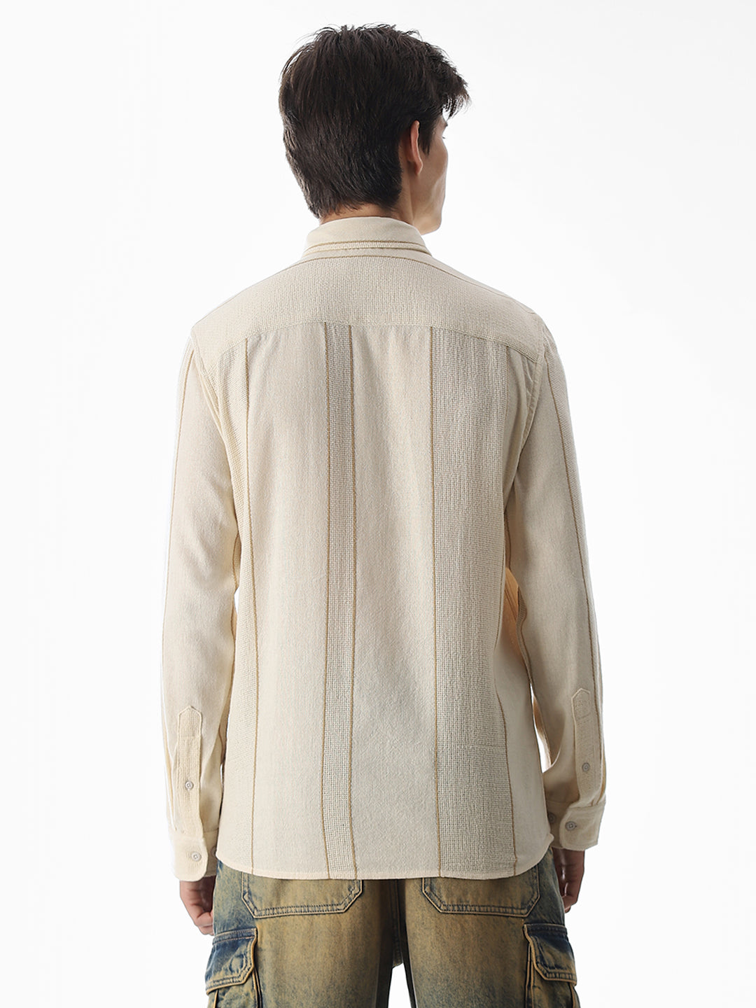 Striped Cotton Full Sleeves Shirt - Beige