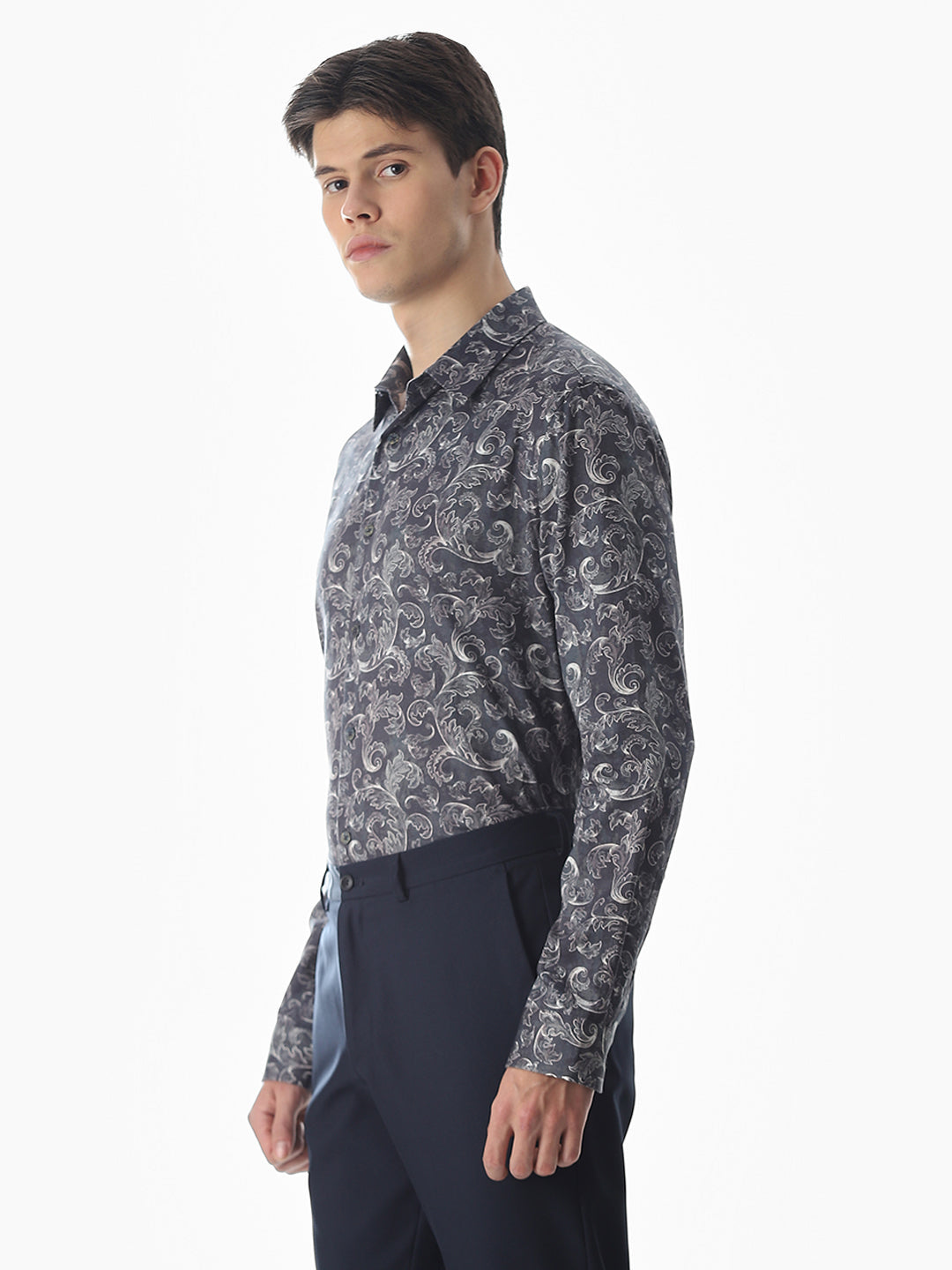 Abstract Print Slim Fit Shirt - Navy Blue