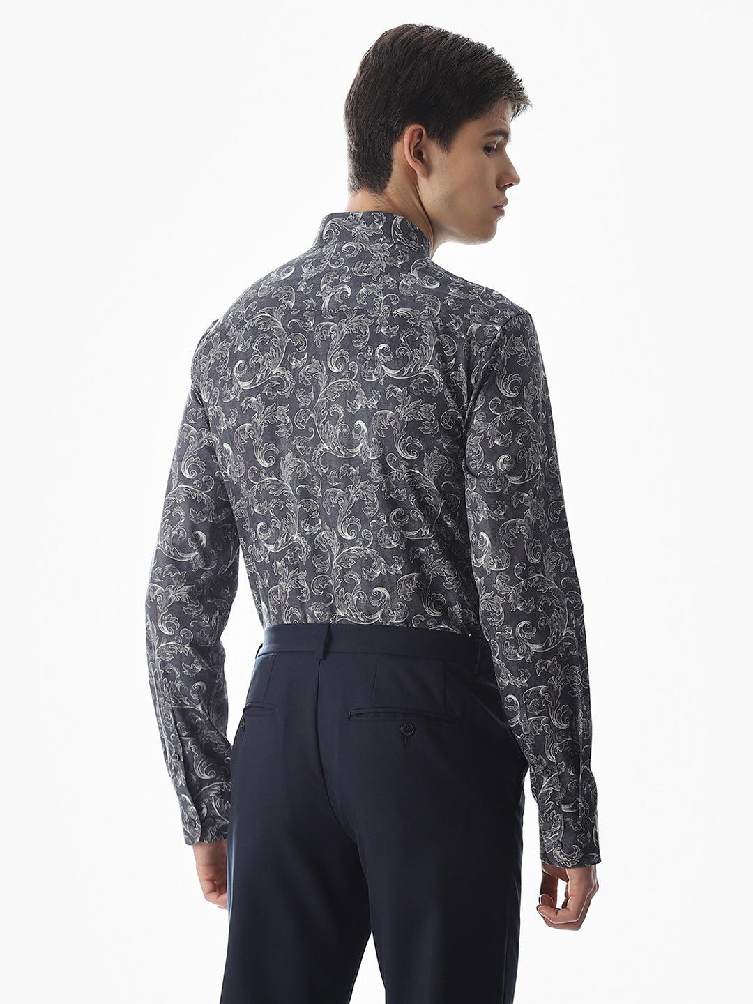 Abstract Print Slim Fit Shirt - Navy Blue