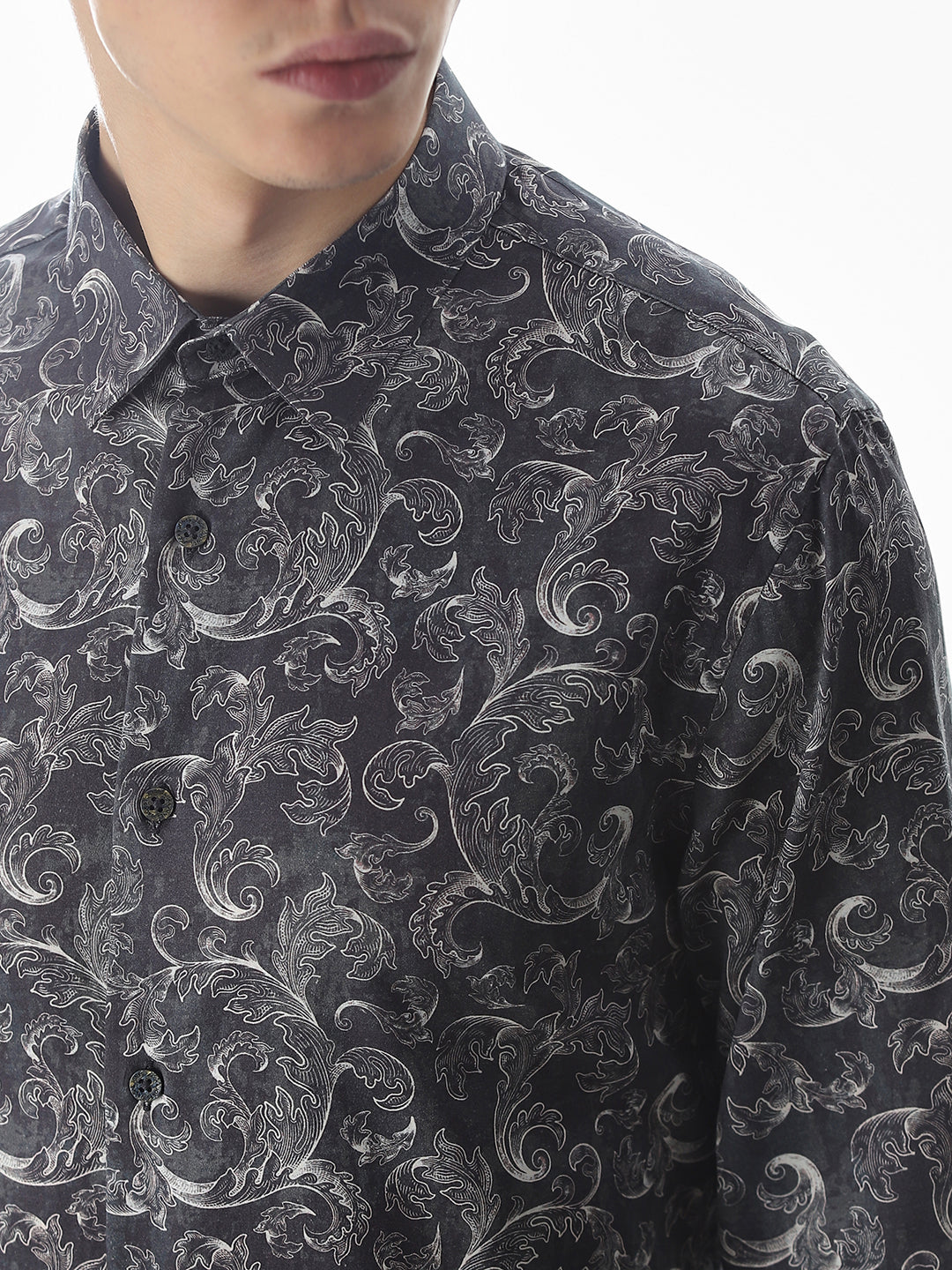 Abstract Print Slim Fit Shirt - Navy Blue