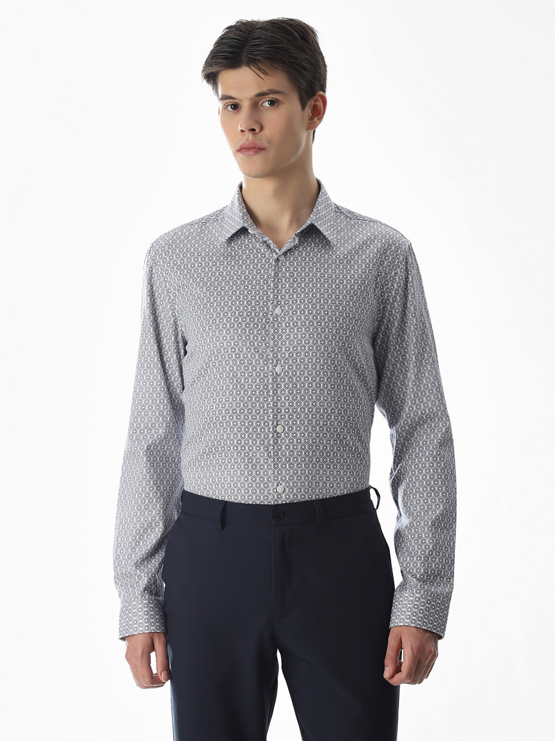 Abstract Print Slim Fit Shirt - White