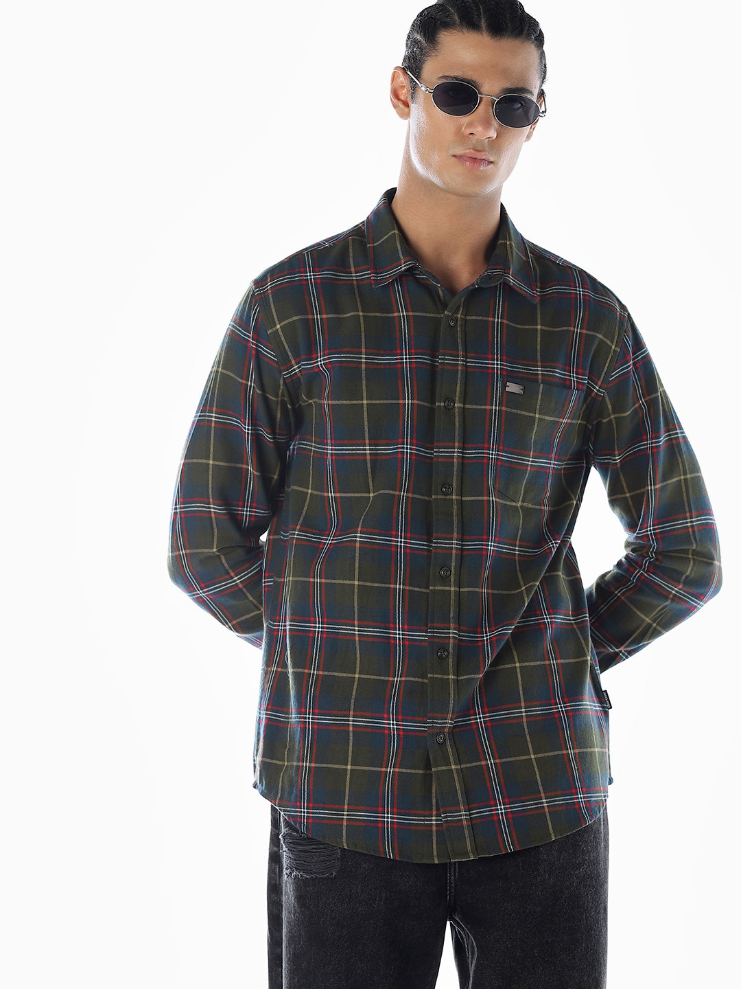 Dark Green Check Cotton Shirt