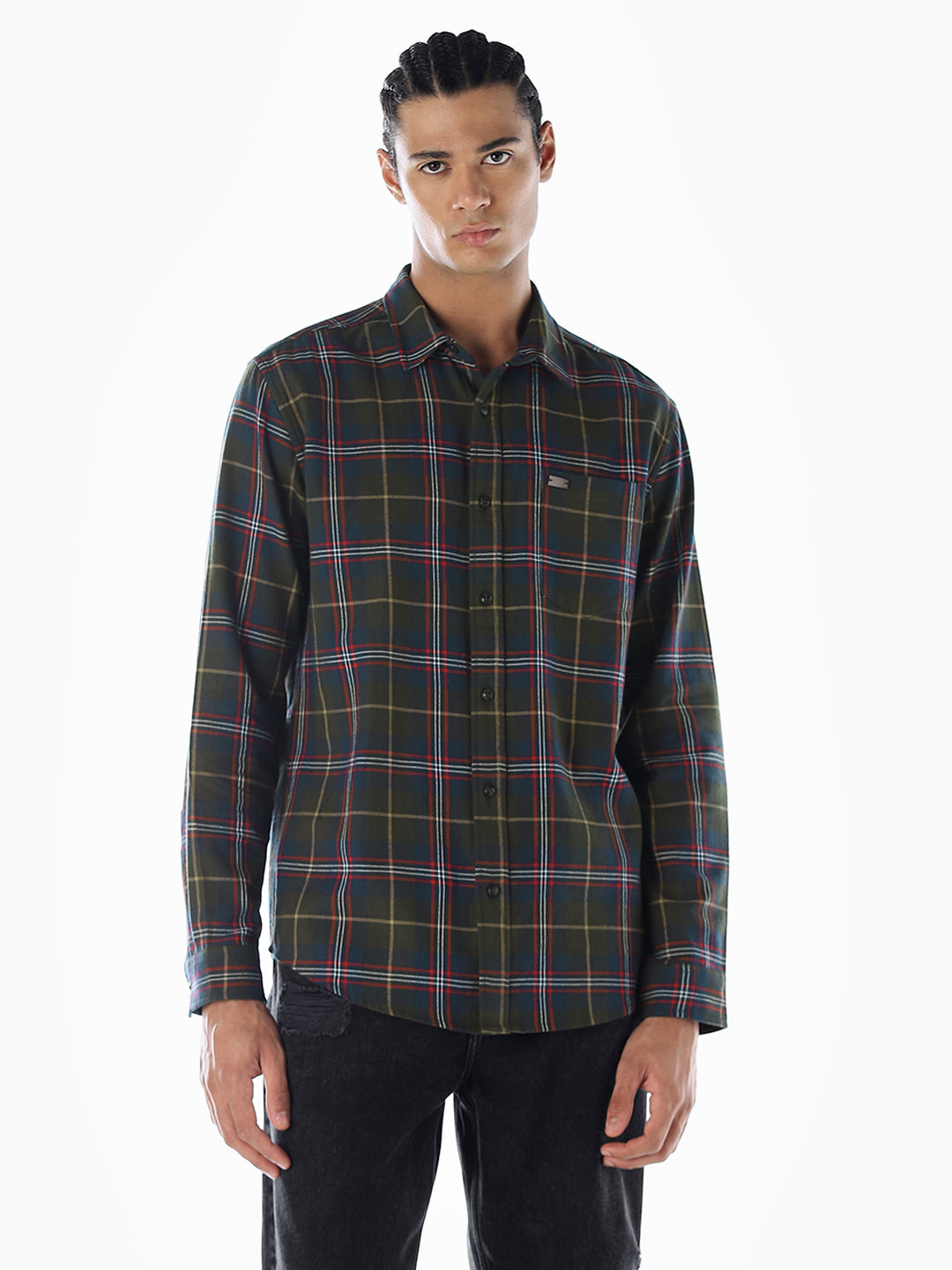 Dark Green Check Cotton Shirt