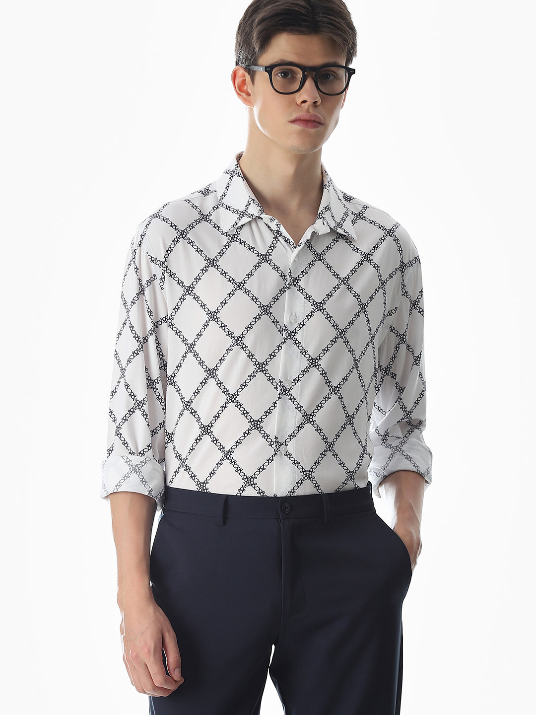 Printed White Viscose Shirt - S