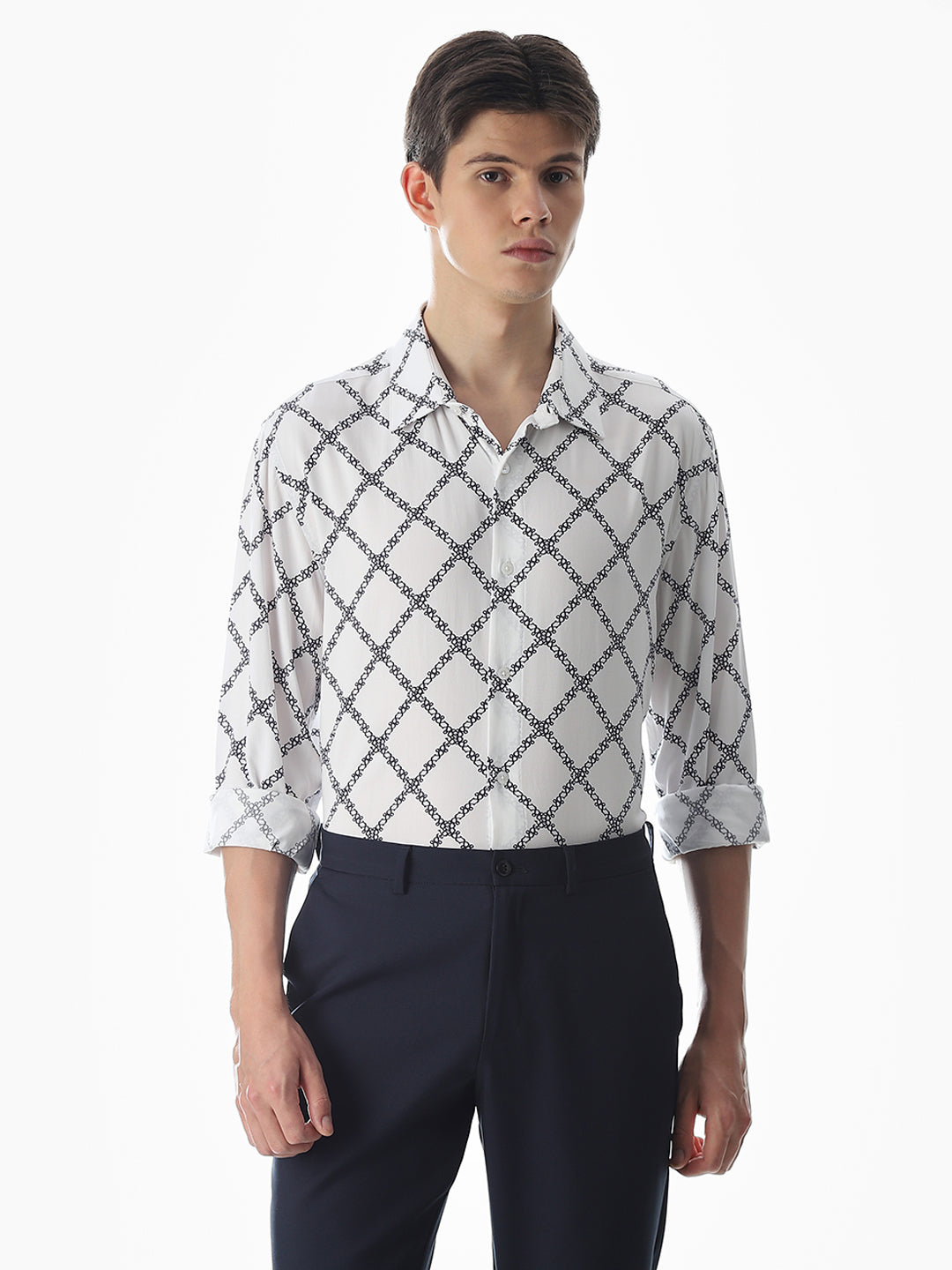 Printed White Viscose Shirt