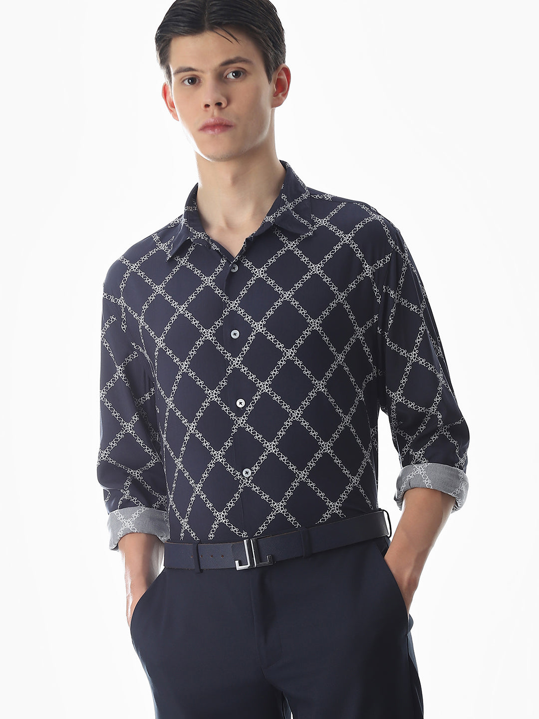 Printed Blue Viscose Shirt