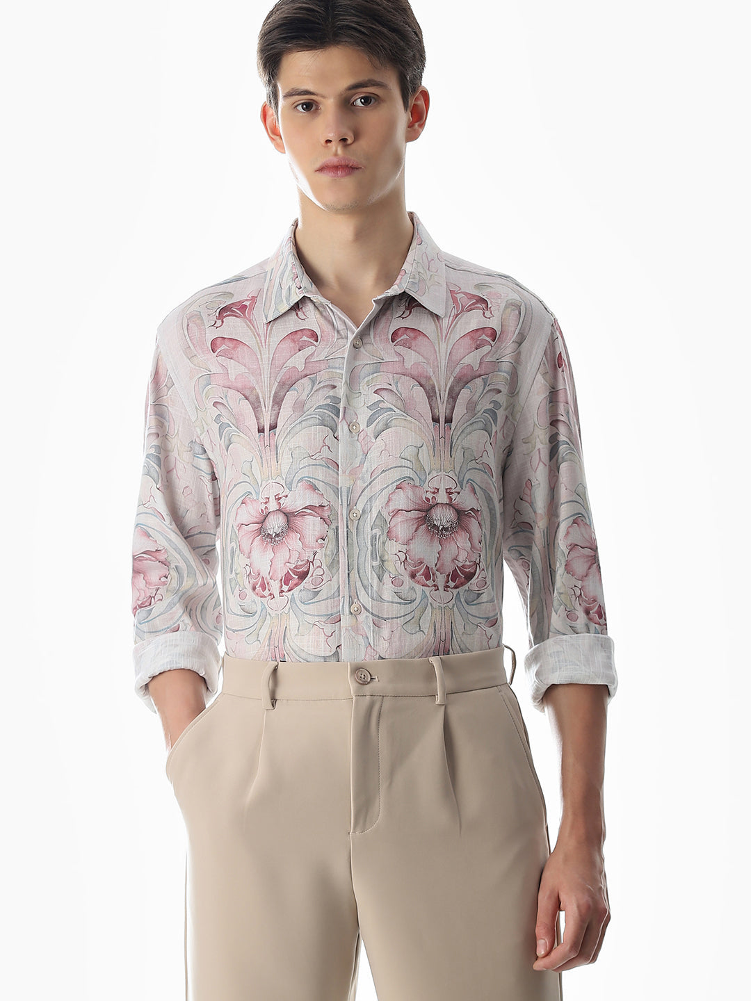 Pink Abstract Print Cotton Shirt