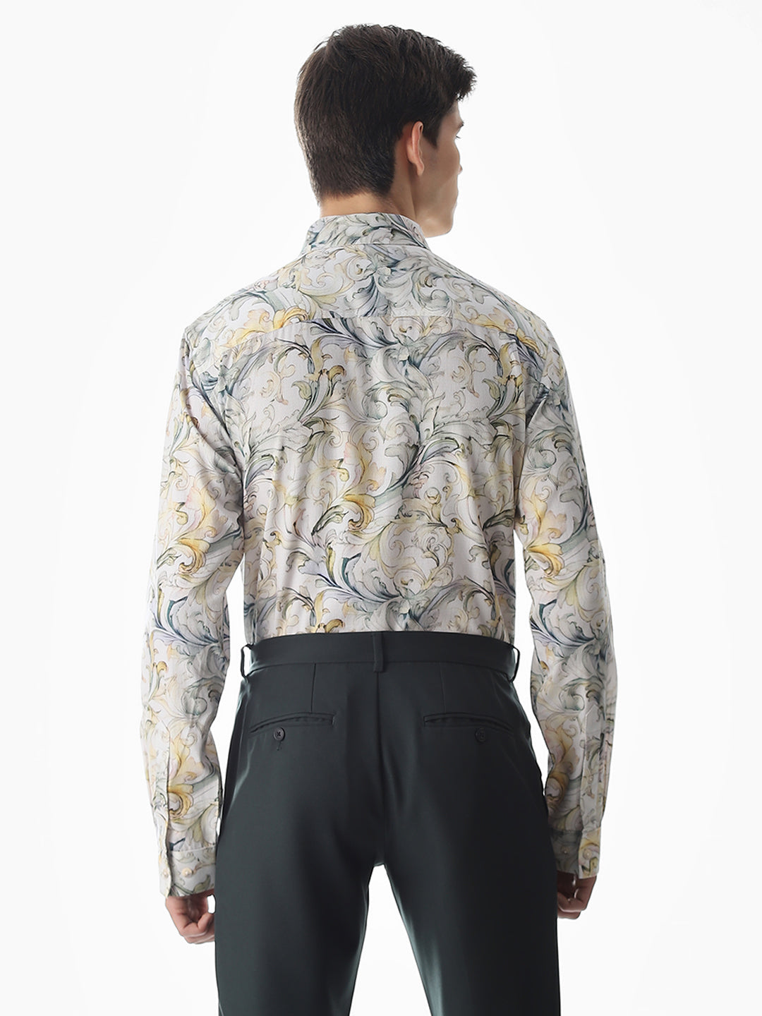 White Dobby Abstract Print Shirt