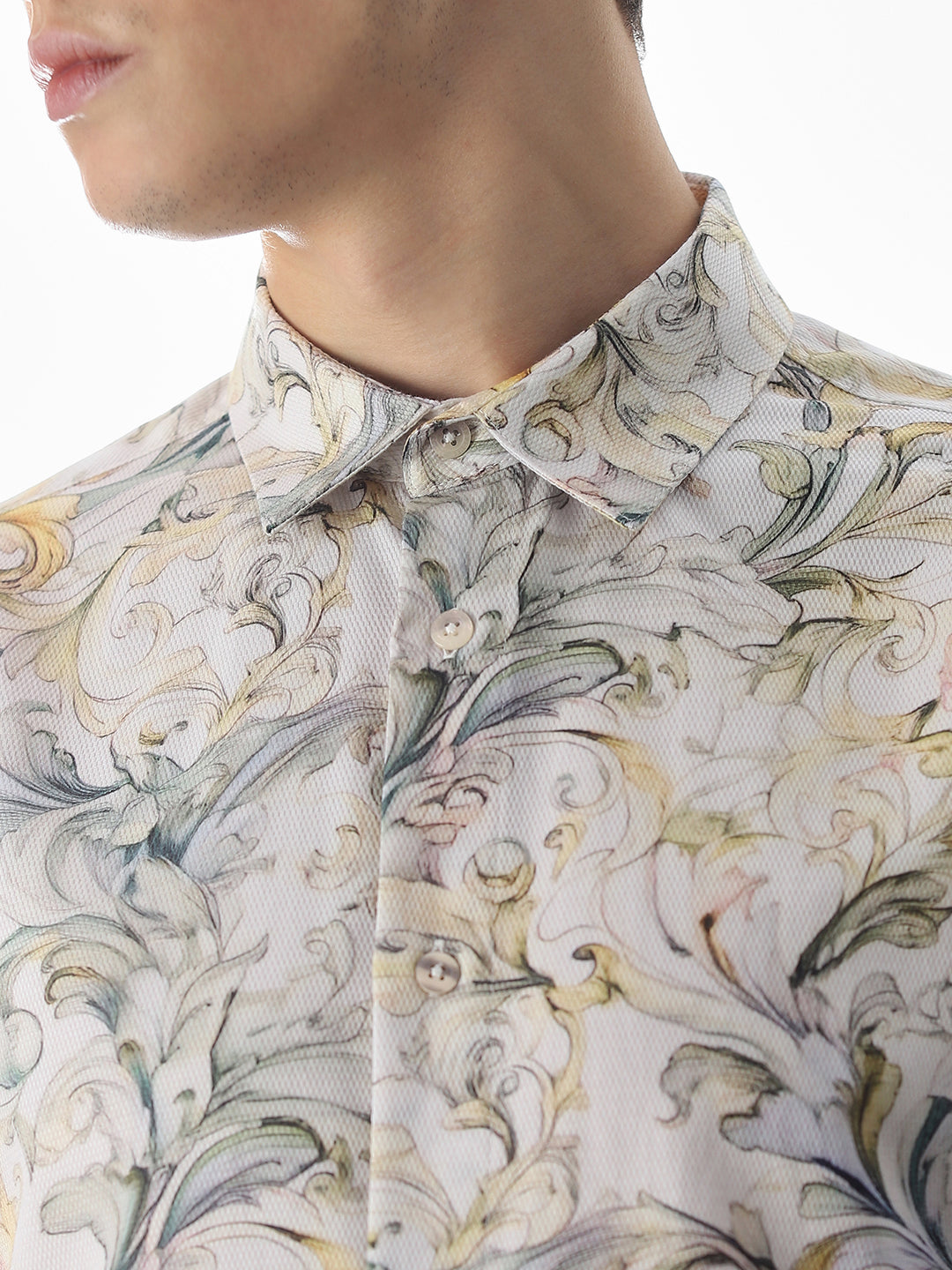 White Dobby Abstract Print Shirt