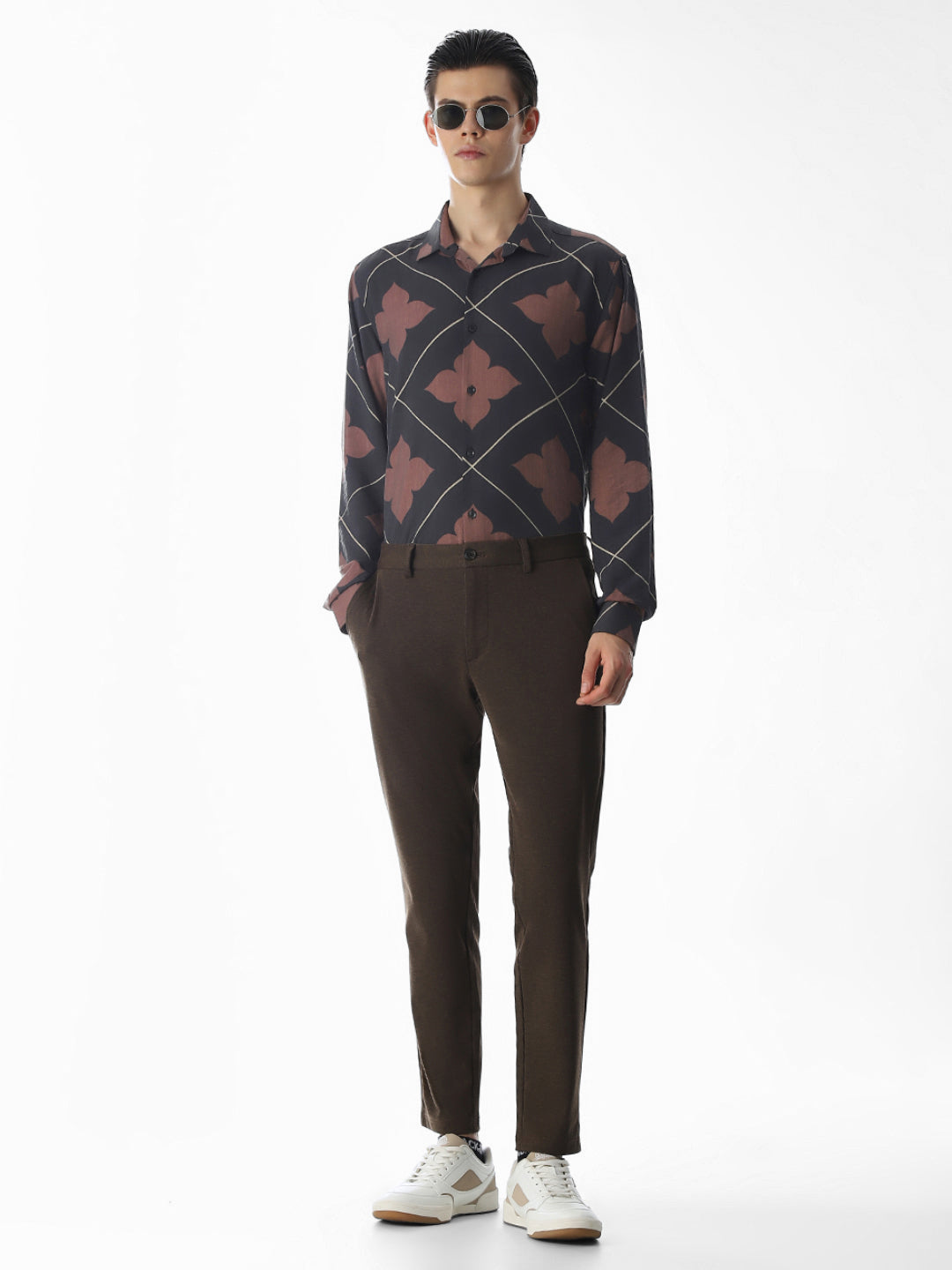 Slim Fit Printed Short Sleeves Shirt - Black