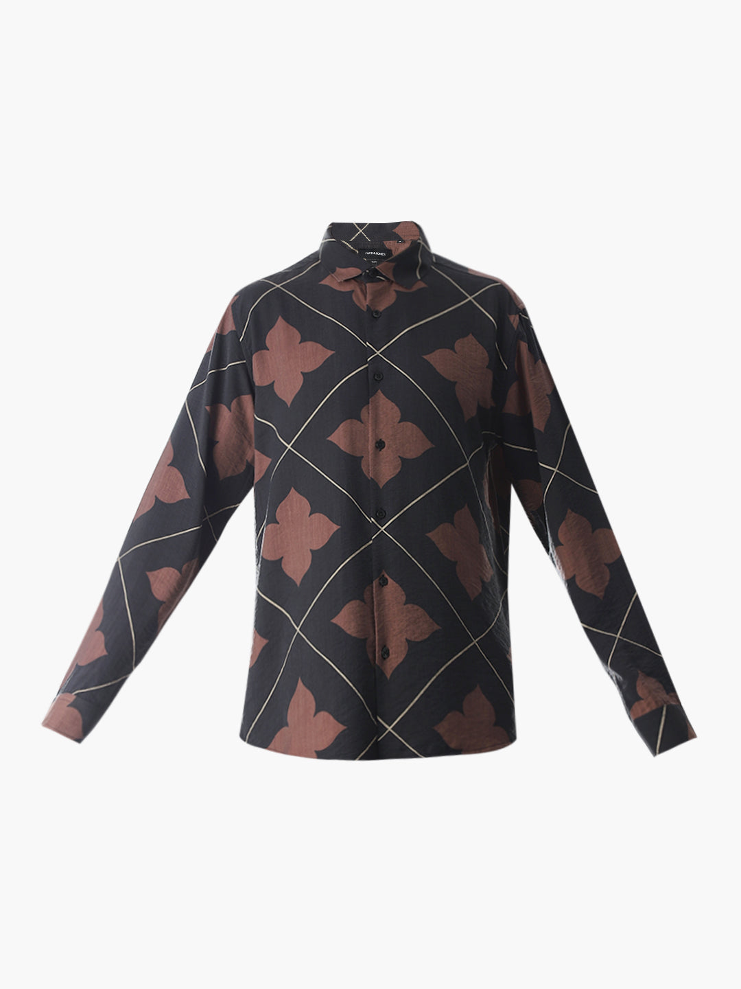 Slim Fit Printed Short Sleeves Shirt - Black