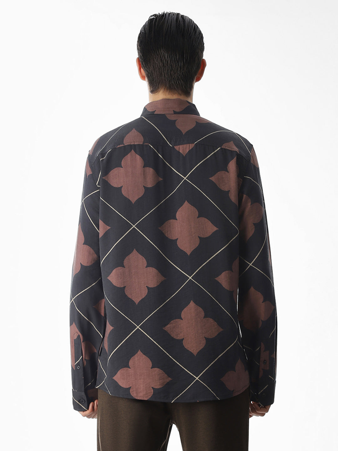 Slim Fit Printed Short Sleeves Shirt - Black