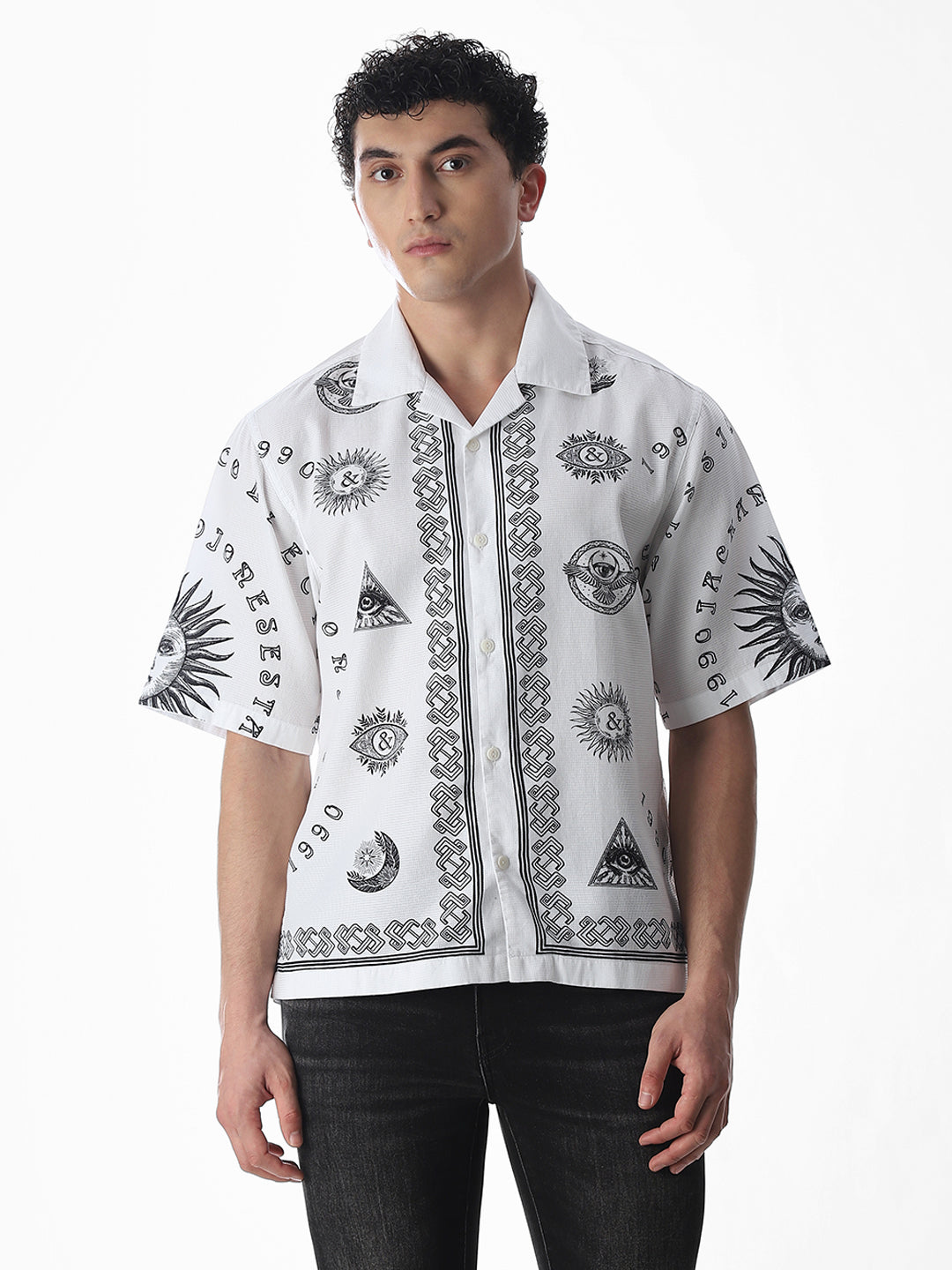 White Printed Oversized Shirt