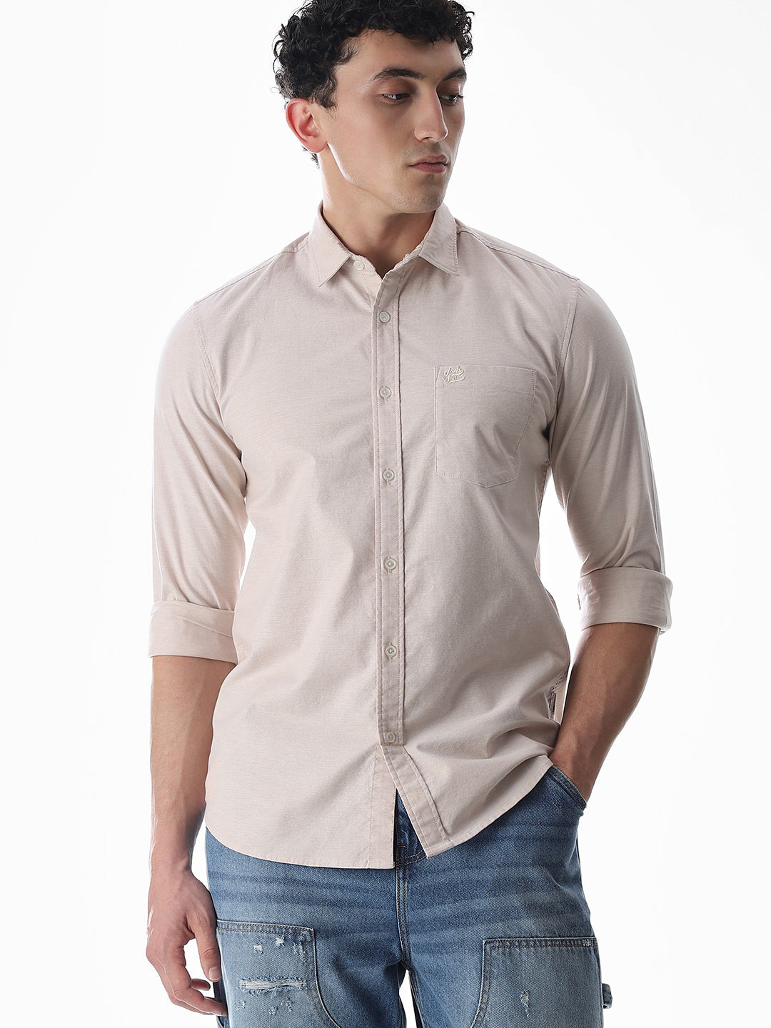One Patch Pocket Slim Fit Shirt - Beige - XL
