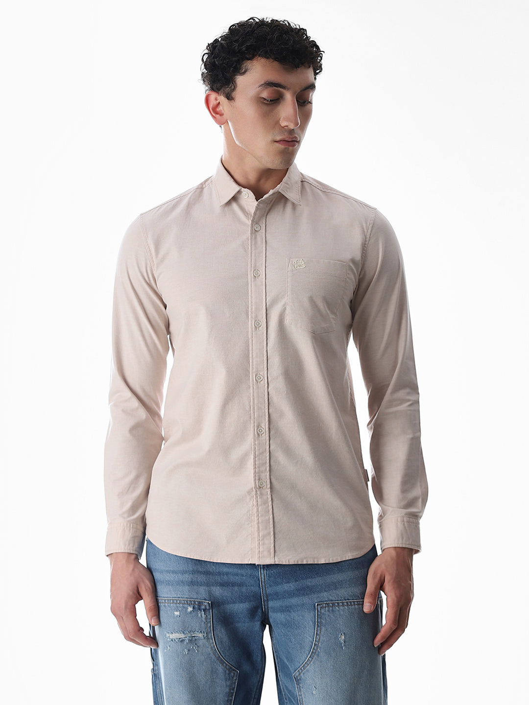 One Patch Pocket Slim Fit Shirt - Beige