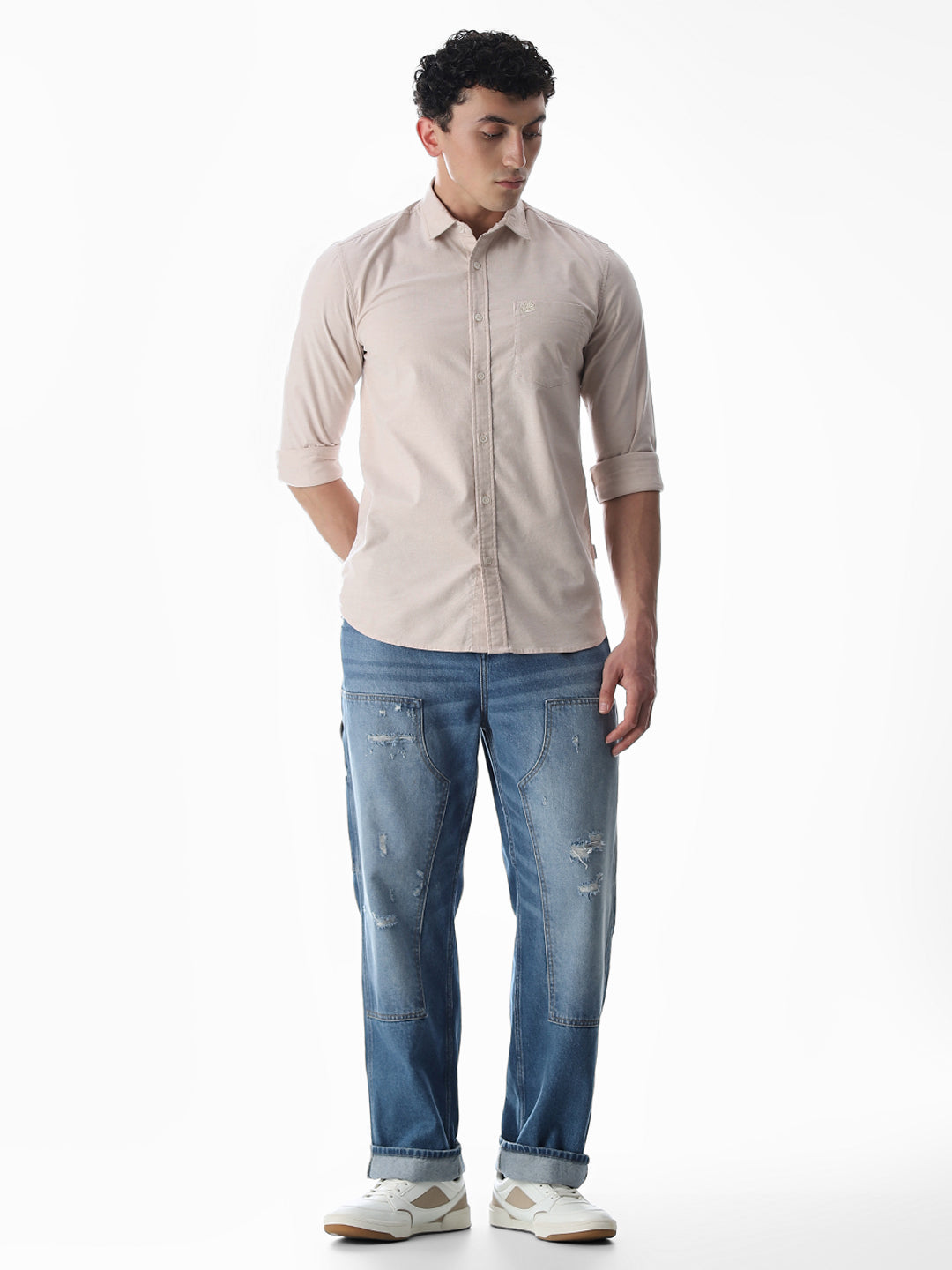 One Patch Pocket Slim Fit Shirt - Beige