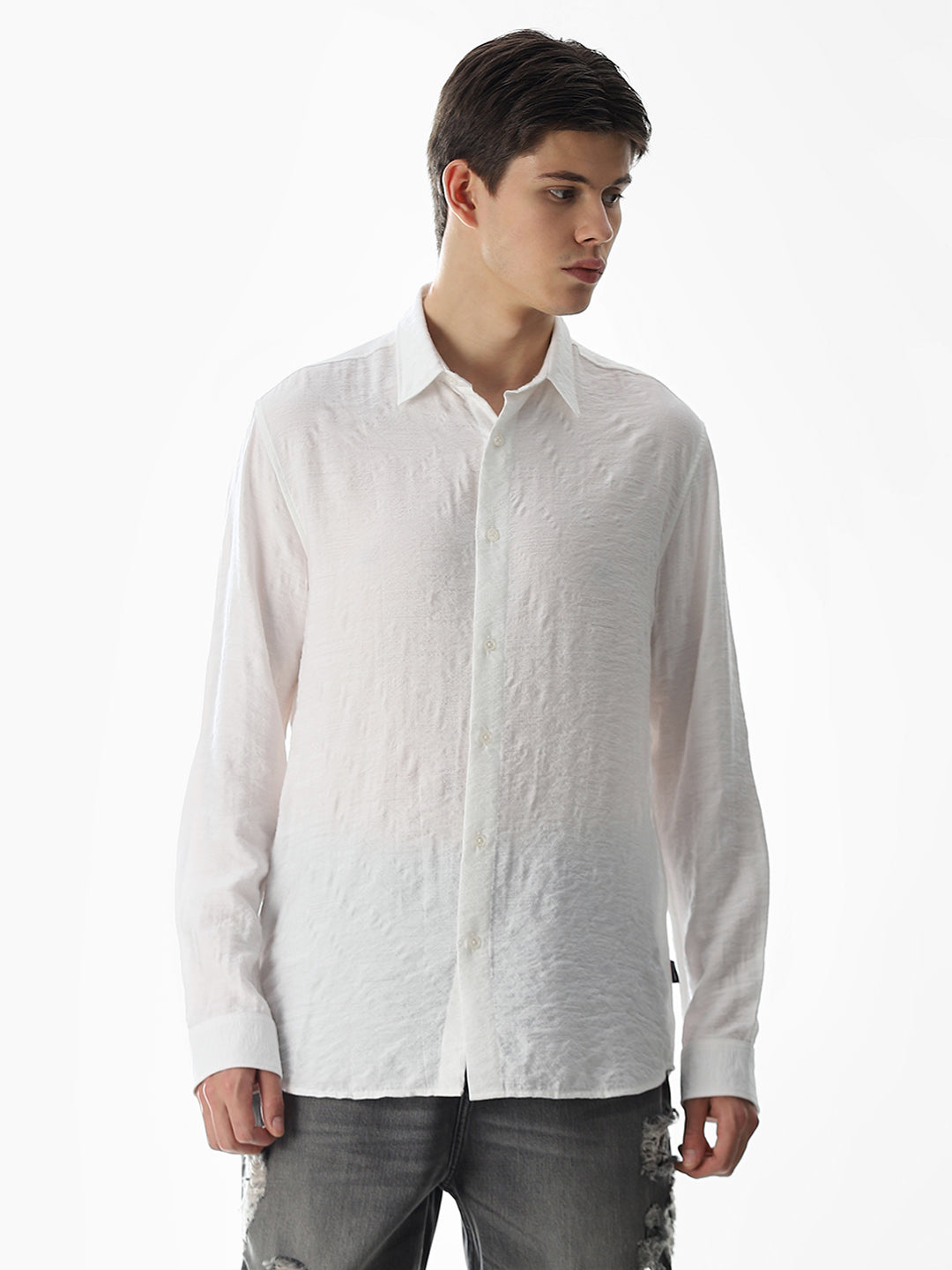 White Jacquard Slim Fit Shirt