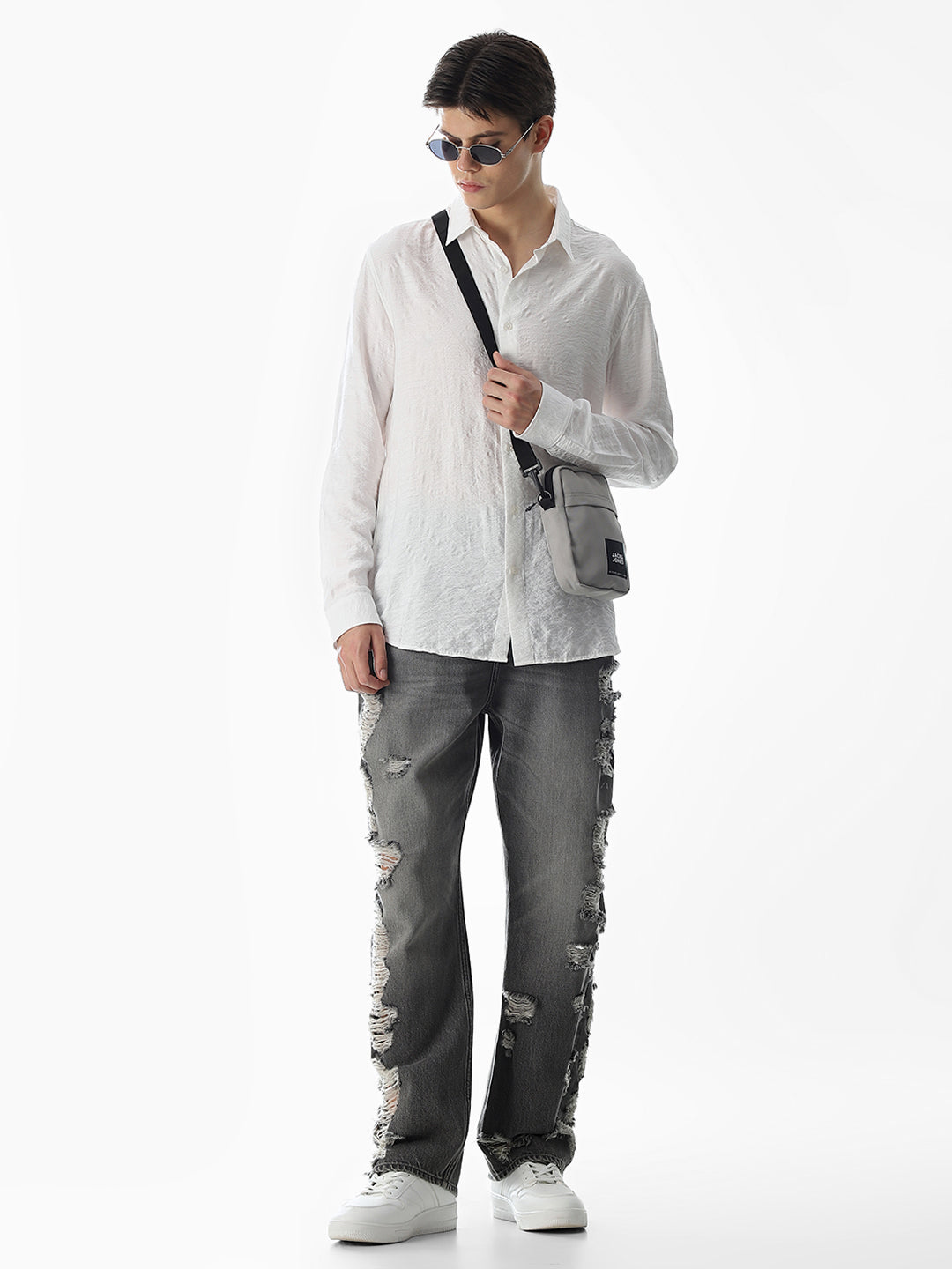White Jacquard Slim Fit Shirt